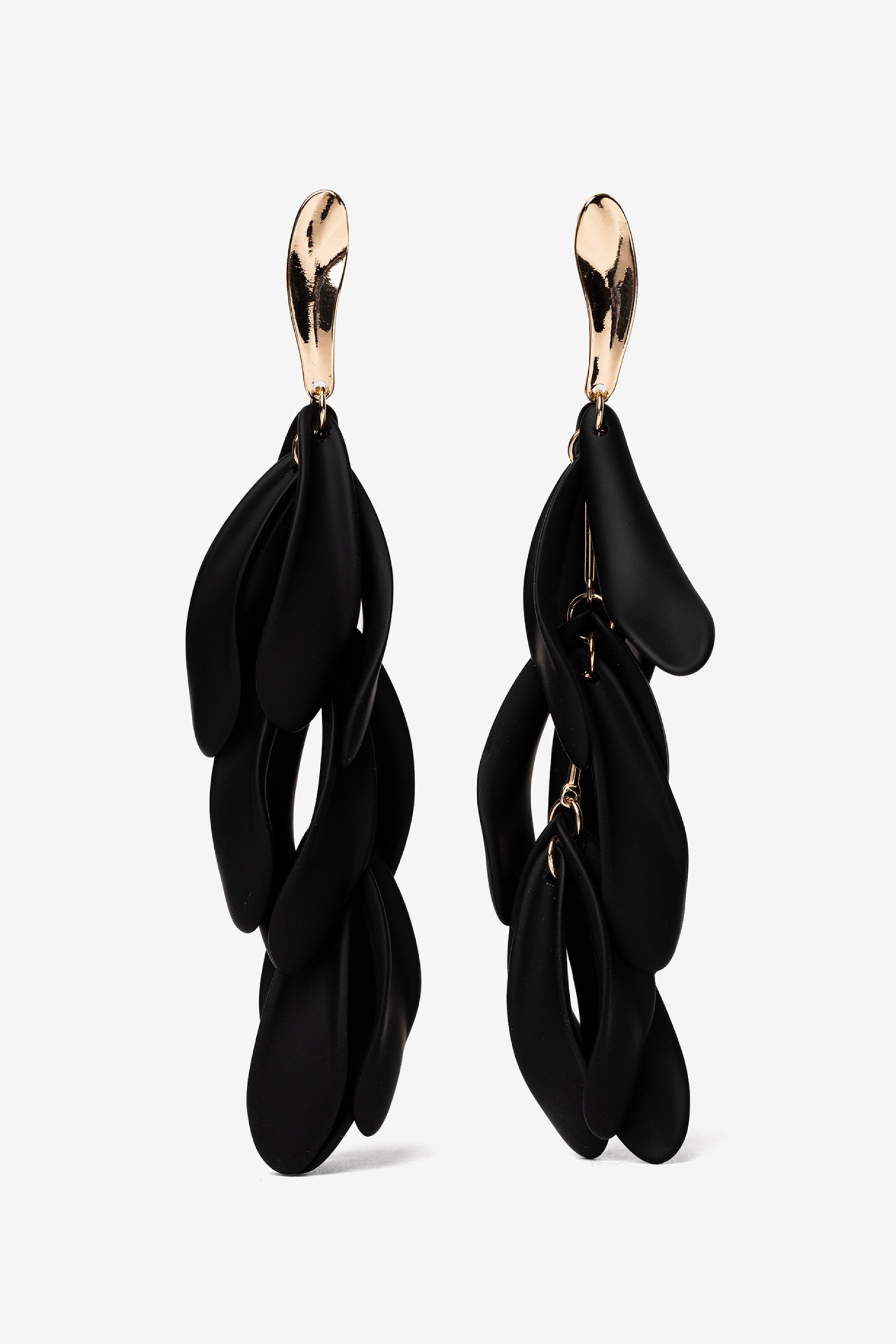 Long Black Leaf Earrings