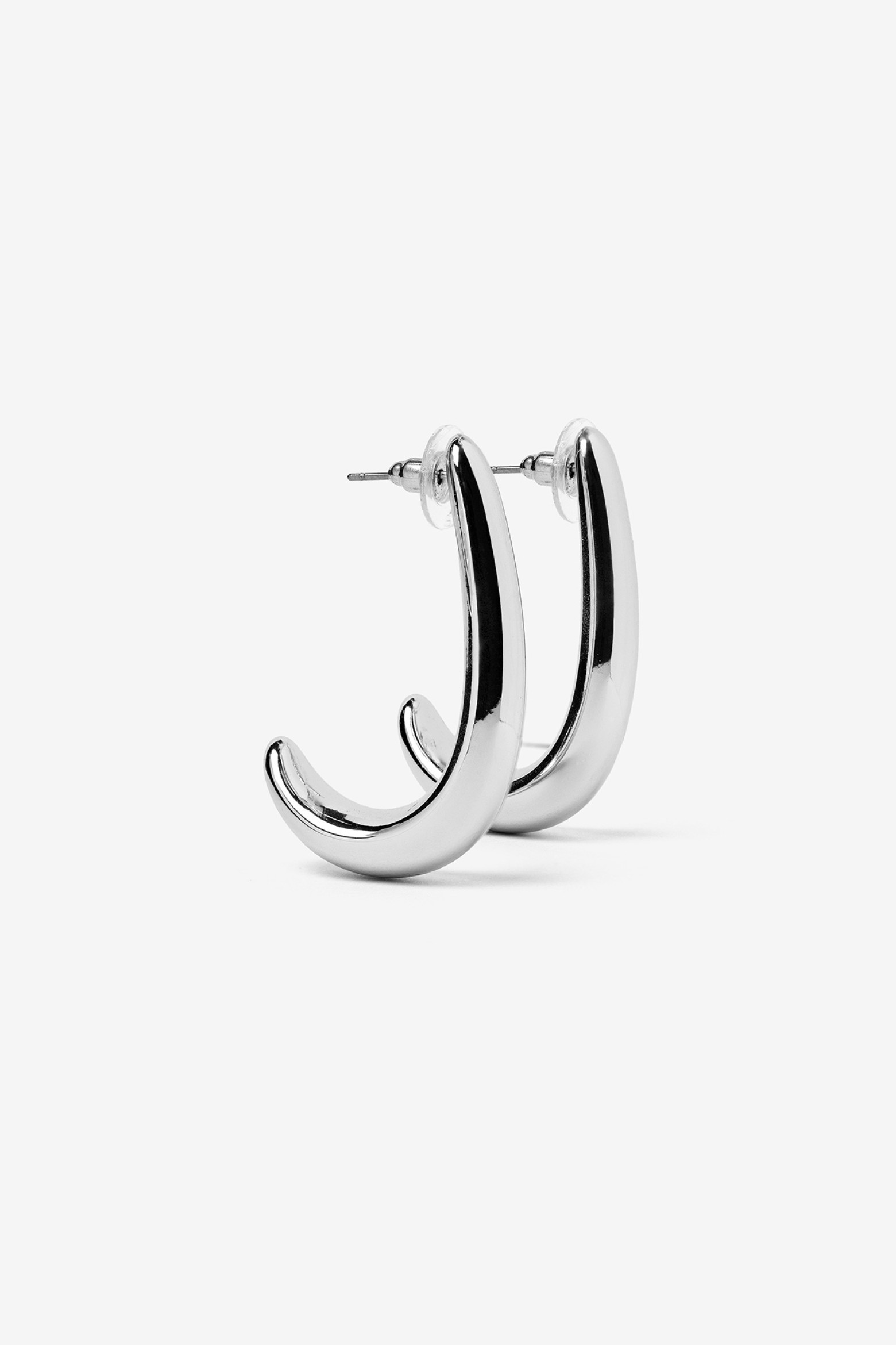 Curved Silver Hoop Earrings