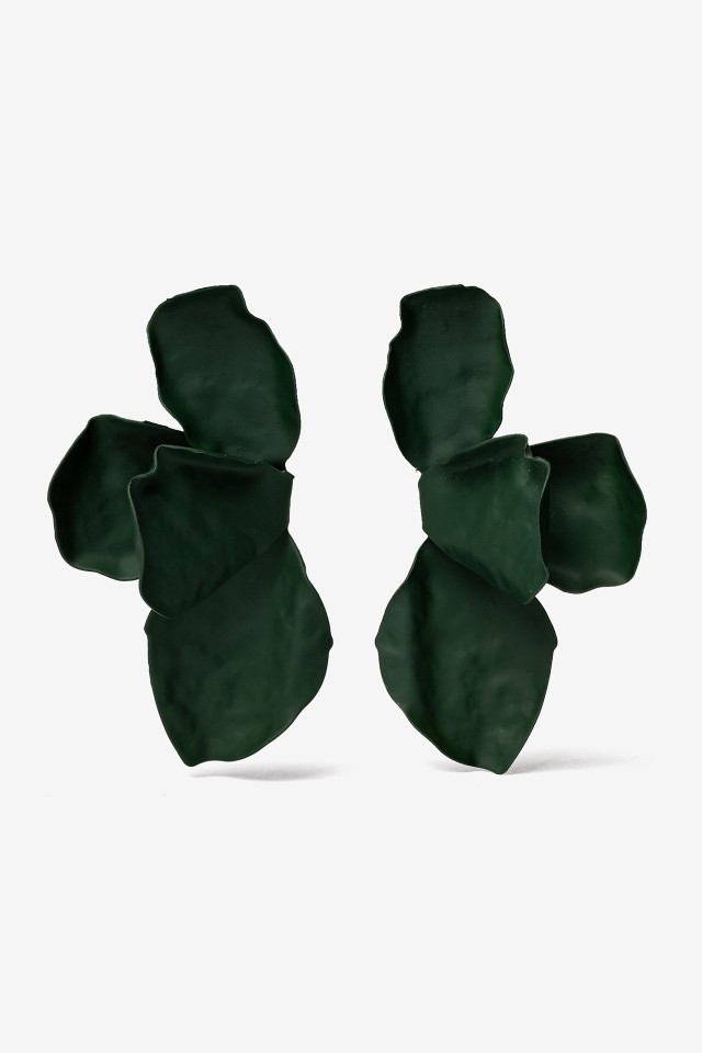 Dark Green Floral Earrings