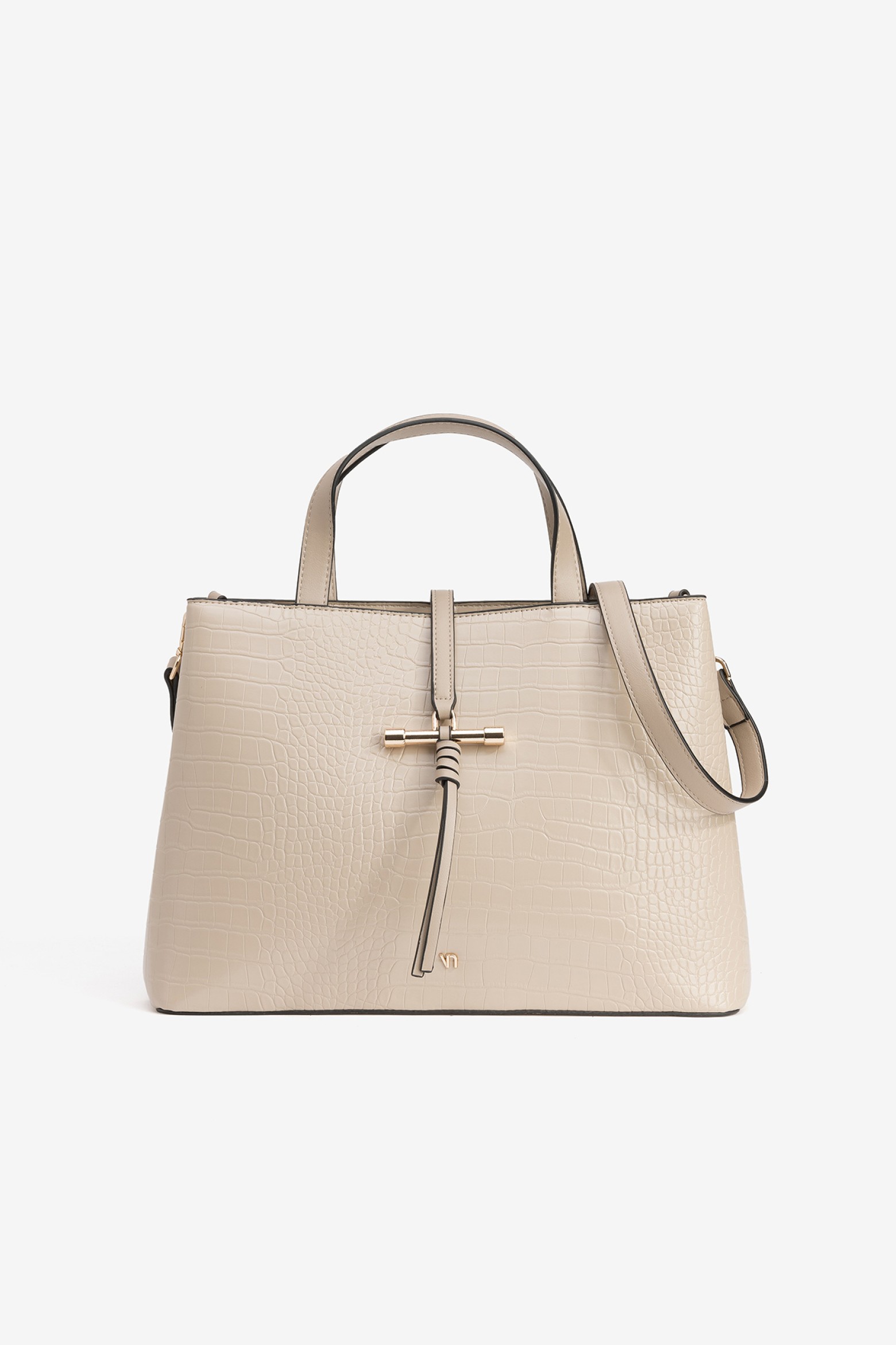 Beige Textured Handbag