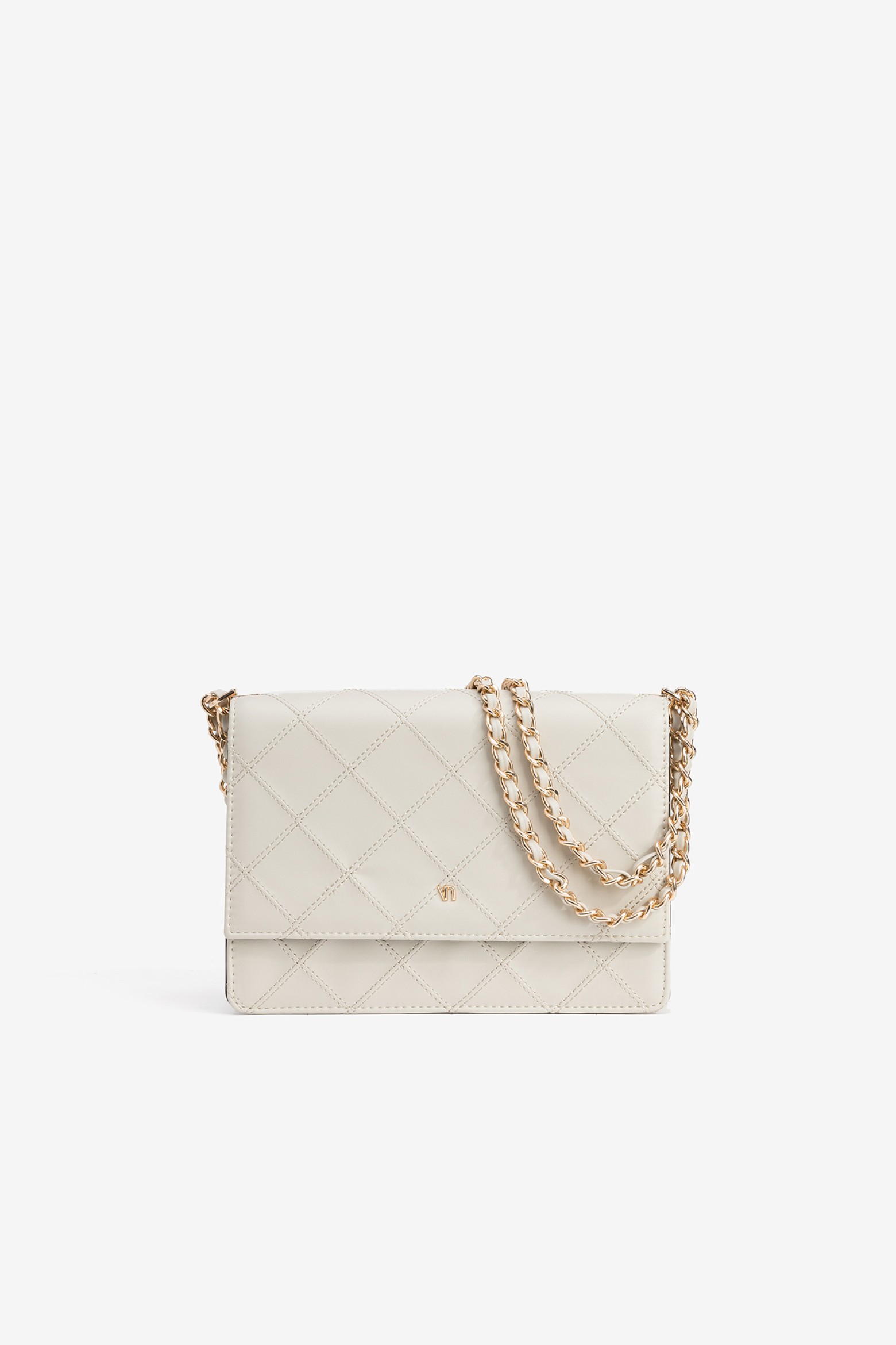 Beige Quilted Chain Wallet