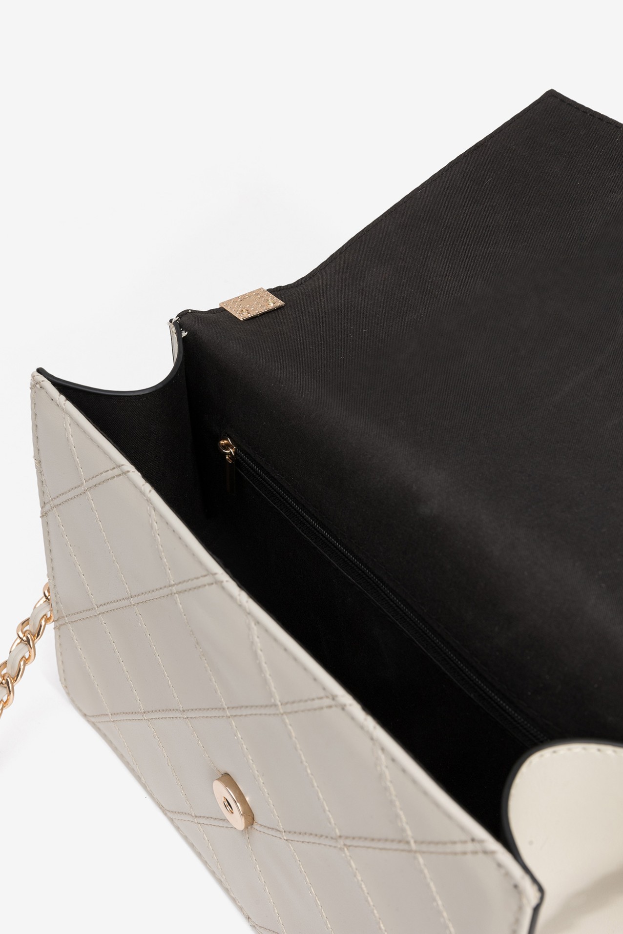 Beige Quilted Chain Wallet