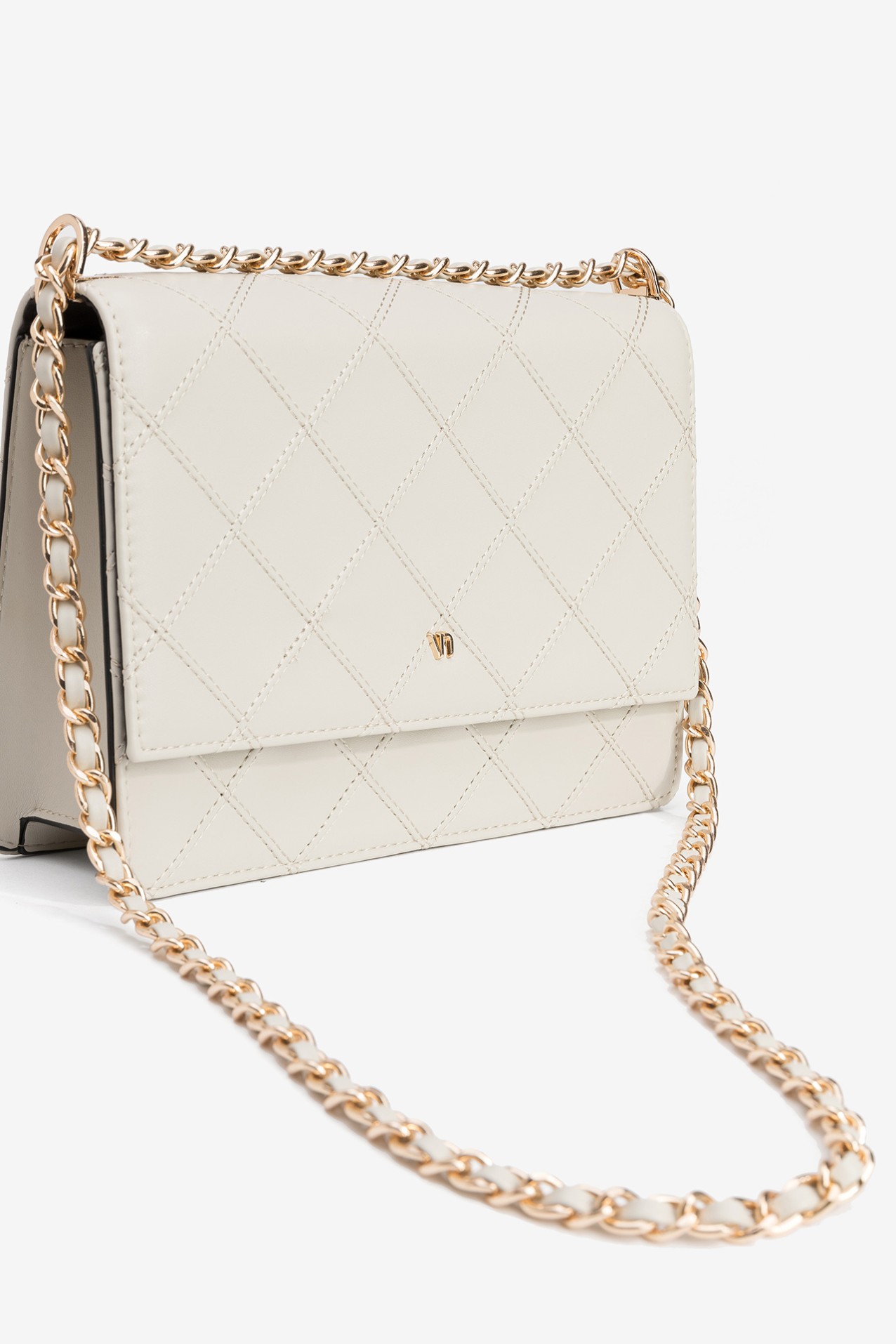 Beige Quilted Chain Wallet