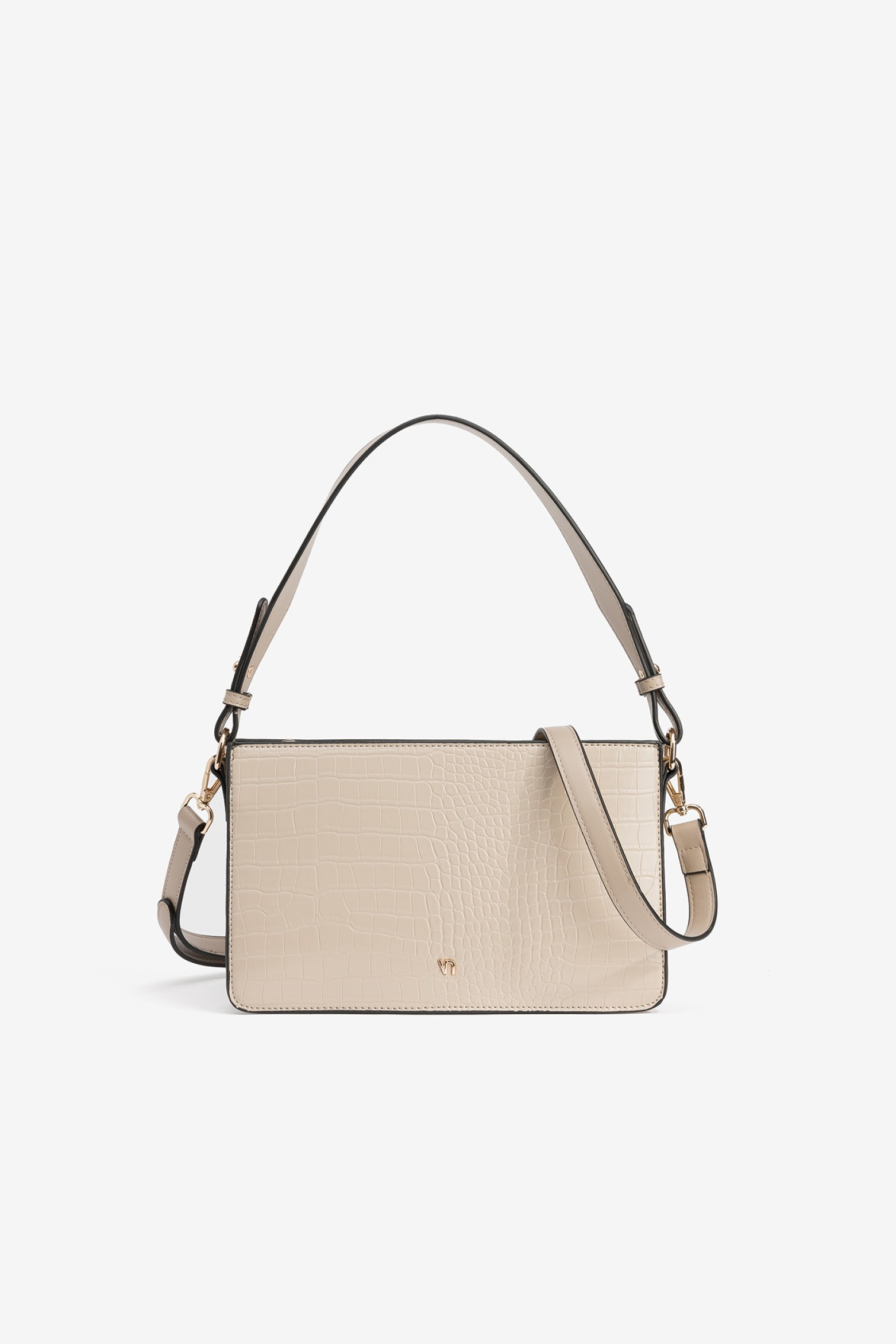 Beige Croc-Texture Handbag