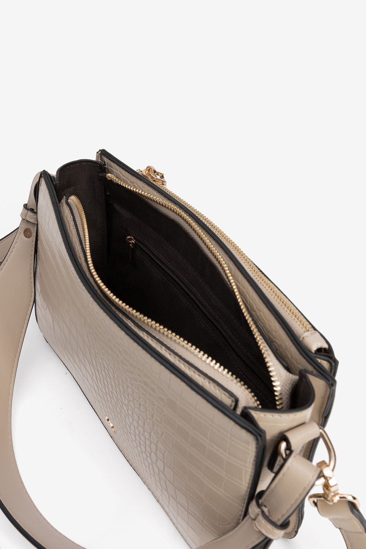 Beige Croc-Texture Handbag