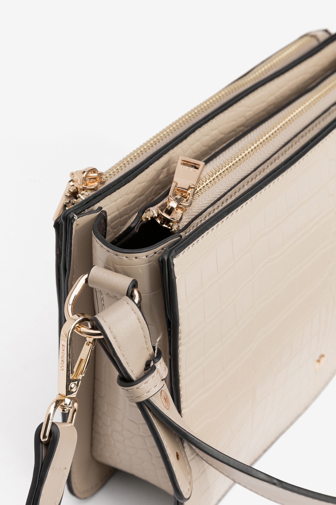 Beige Croc-Texture Handbag