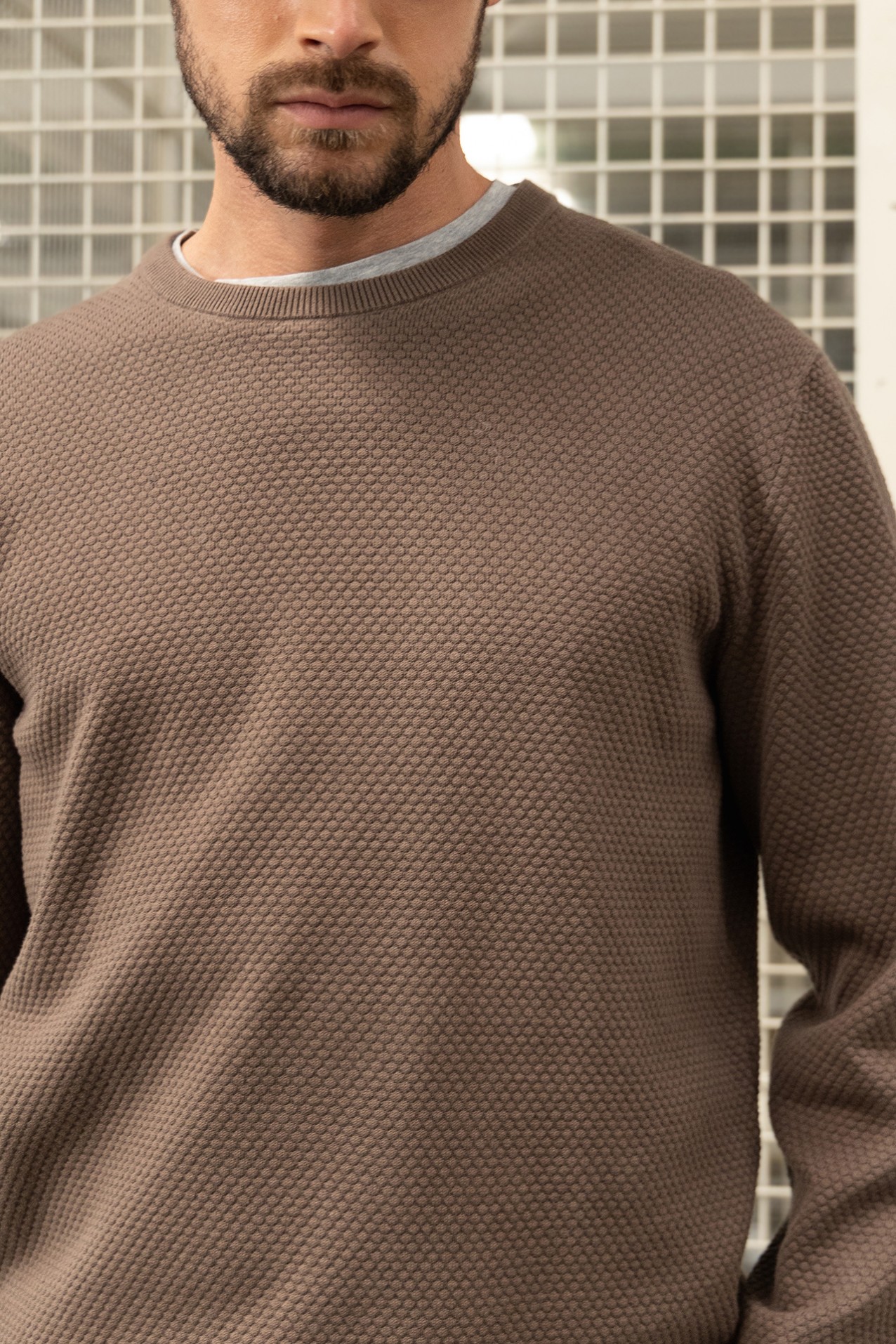 Brown Textured Knit Sweater