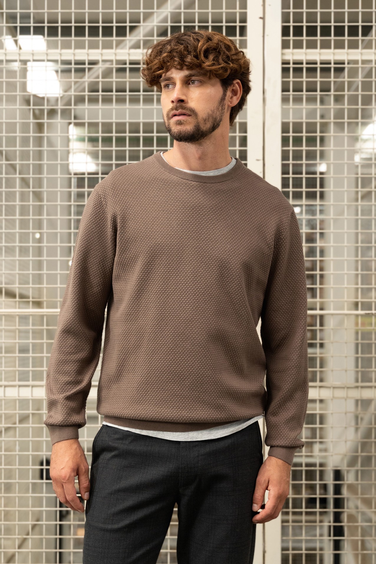 Brown Textured Knit Sweater