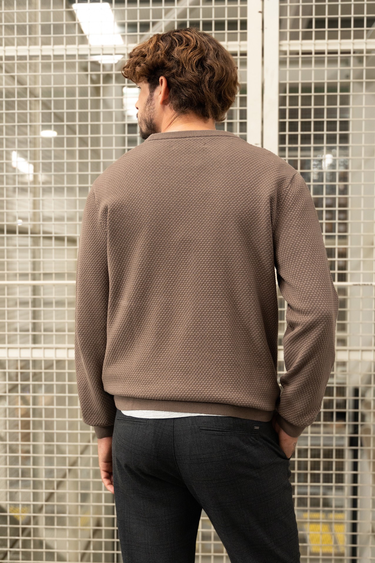 Brown Textured Knit Sweater