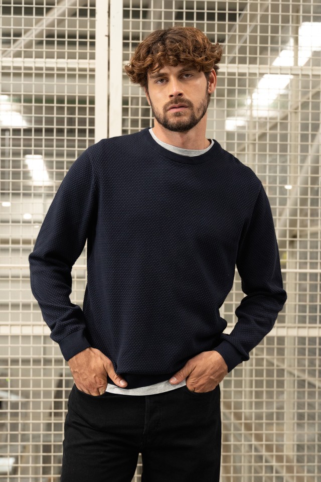 Camisola Tricotada Azul Marinho