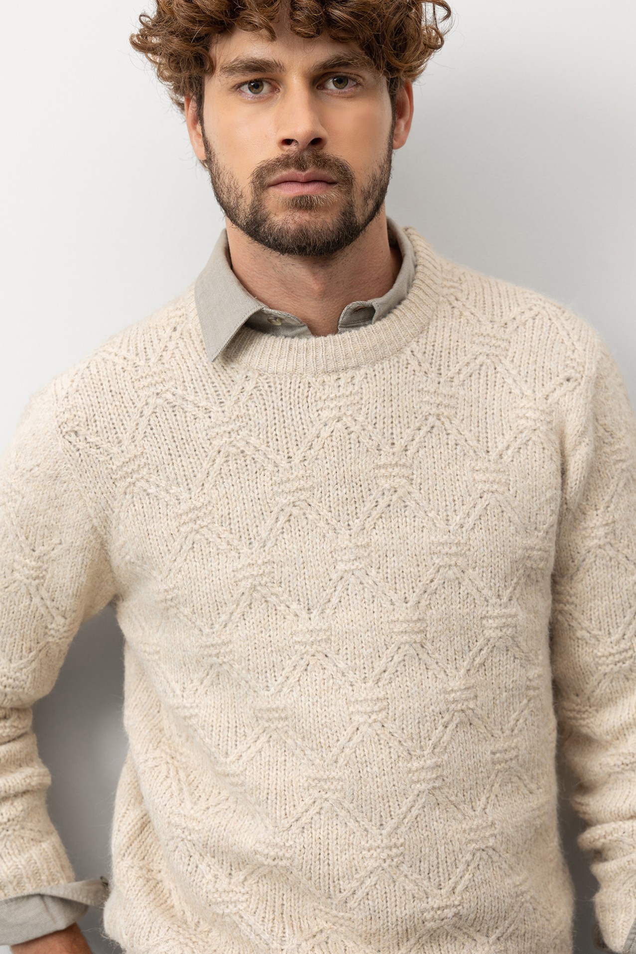 Beige Textured Knit Sweater