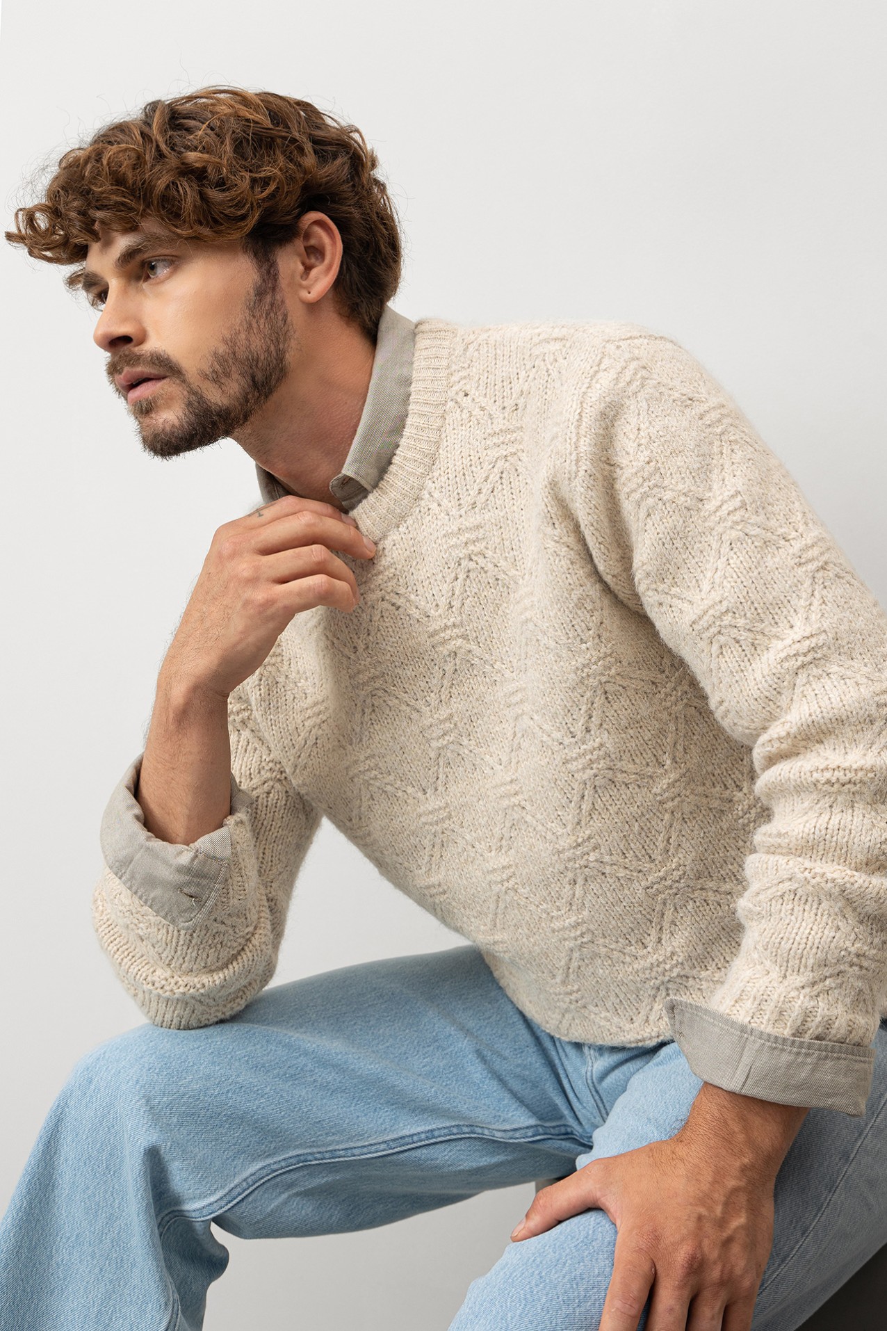 Beige Textured Knit Sweater
