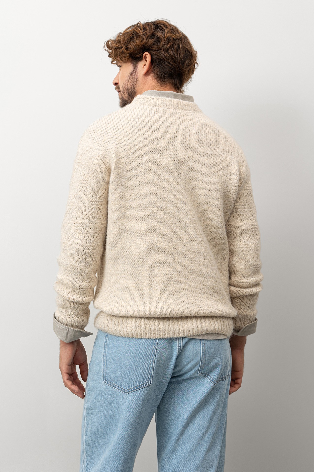Beige Textured Knit Sweater