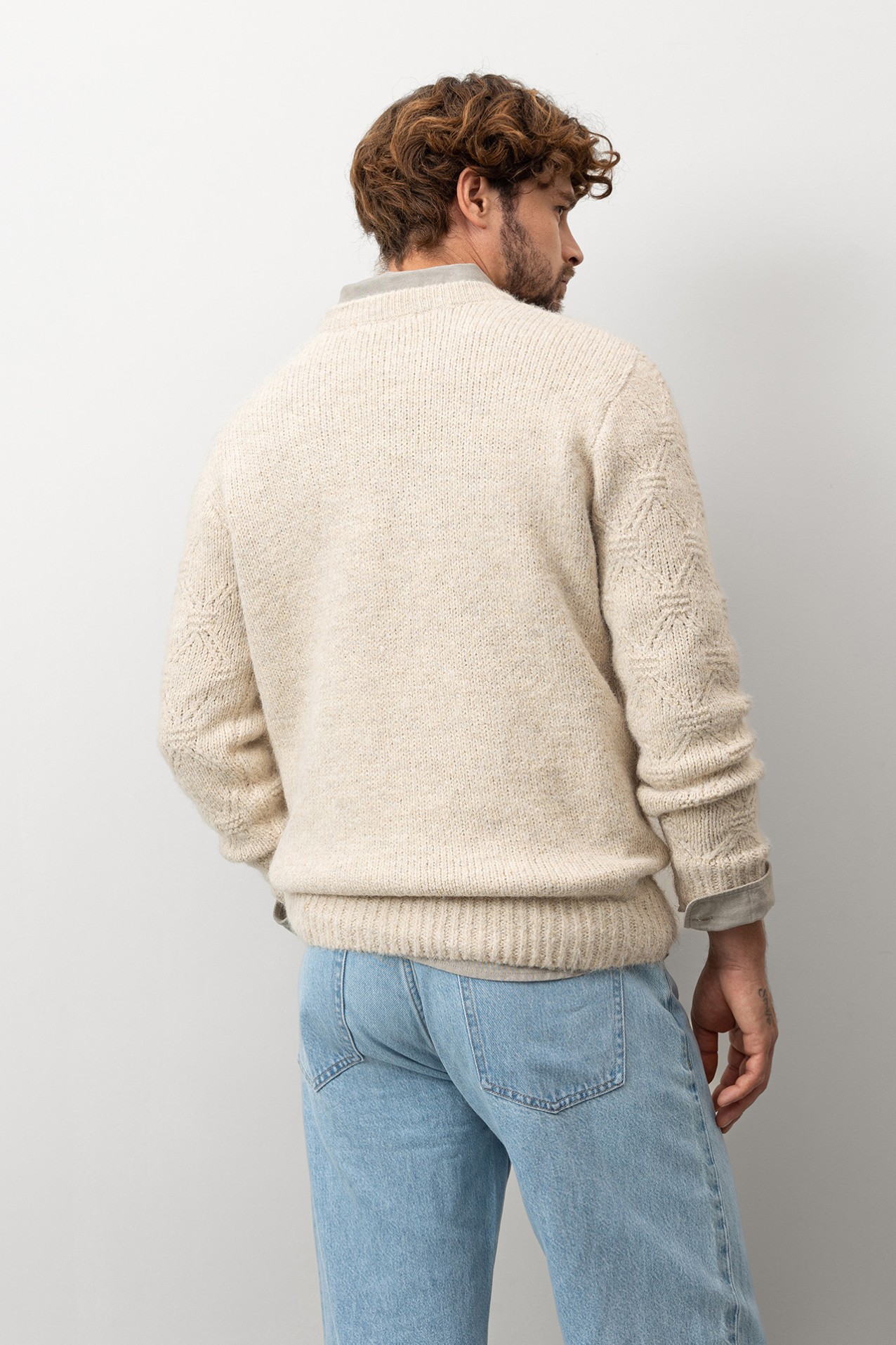 Beige Textured Knit Sweater