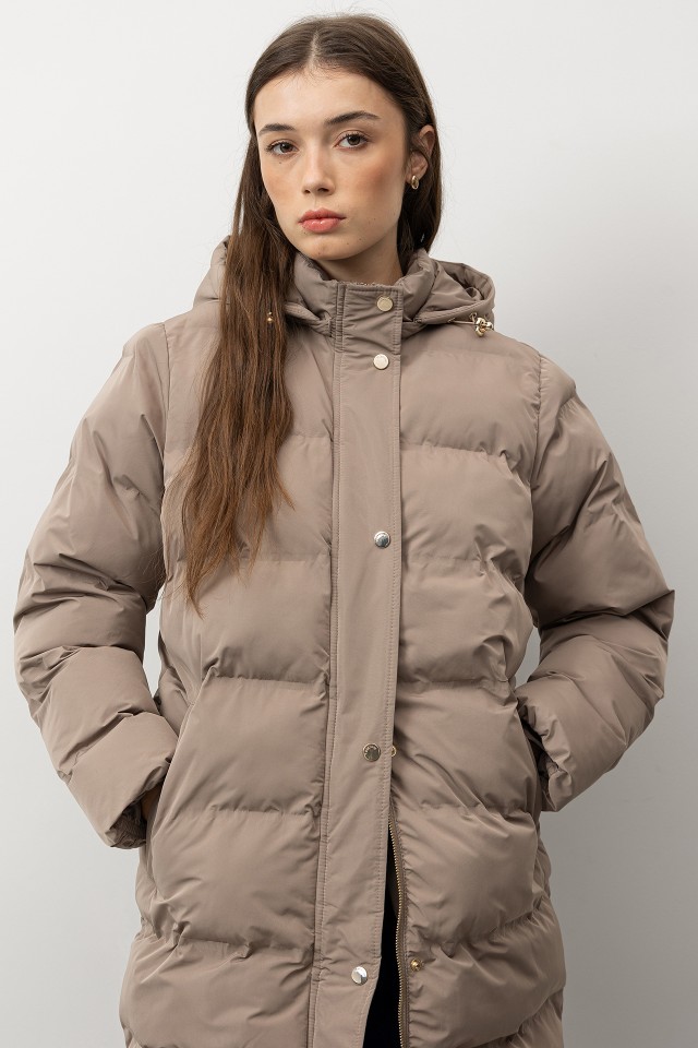 Beige Long Puffer Coat