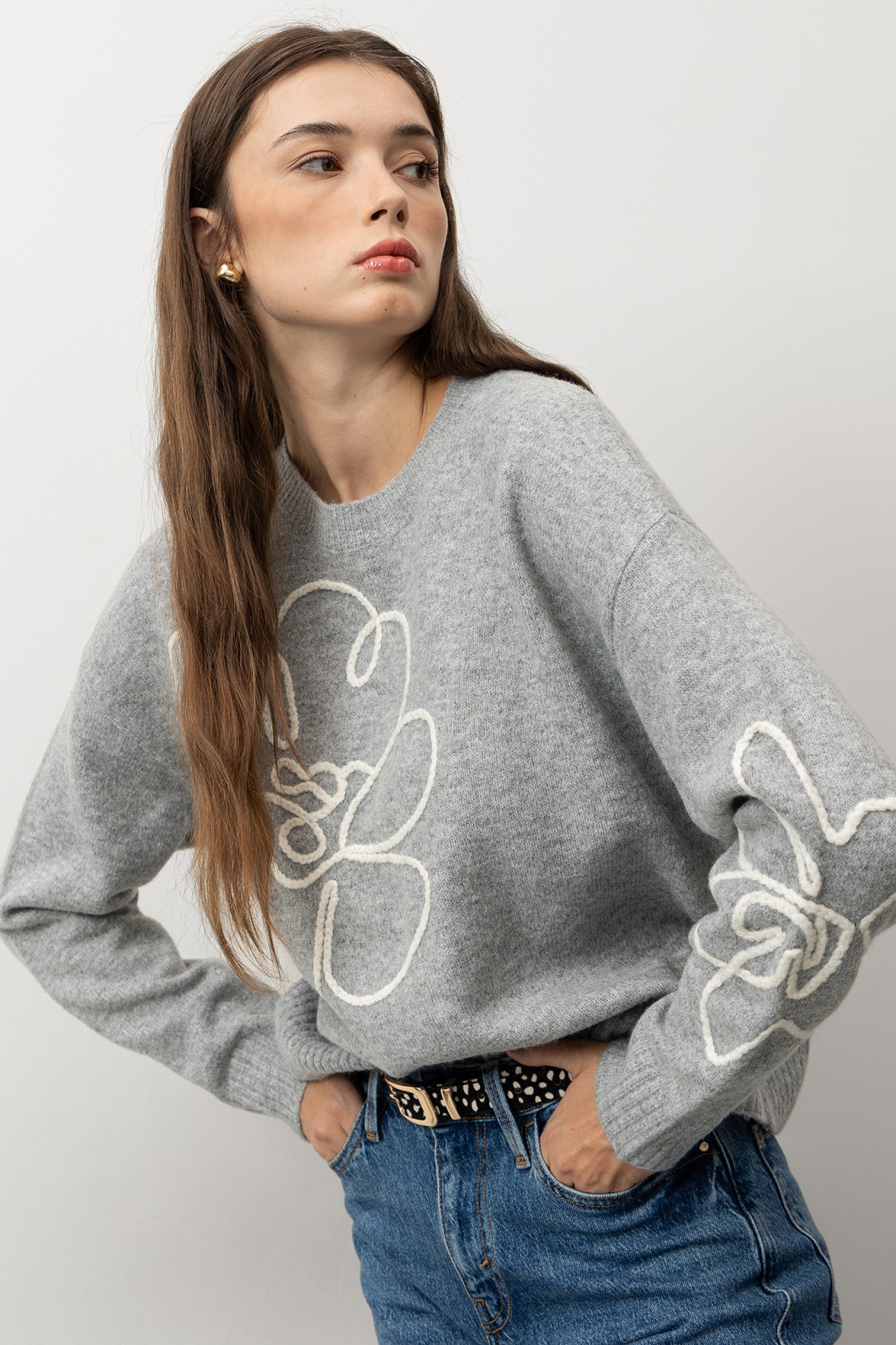 Grey Relaxed Knit Sweater