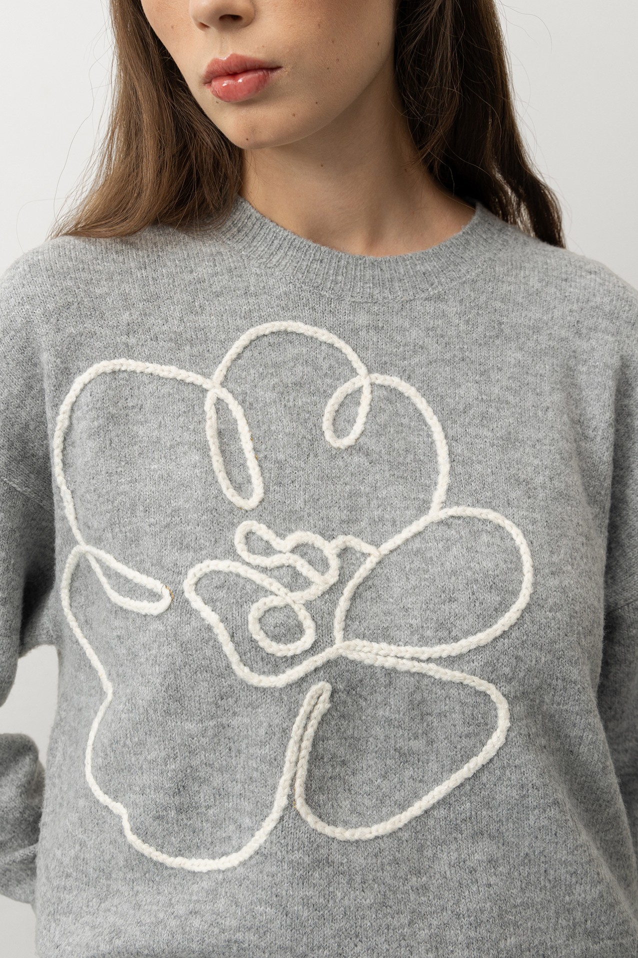 Camisola Tricotada Cinza Relaxed