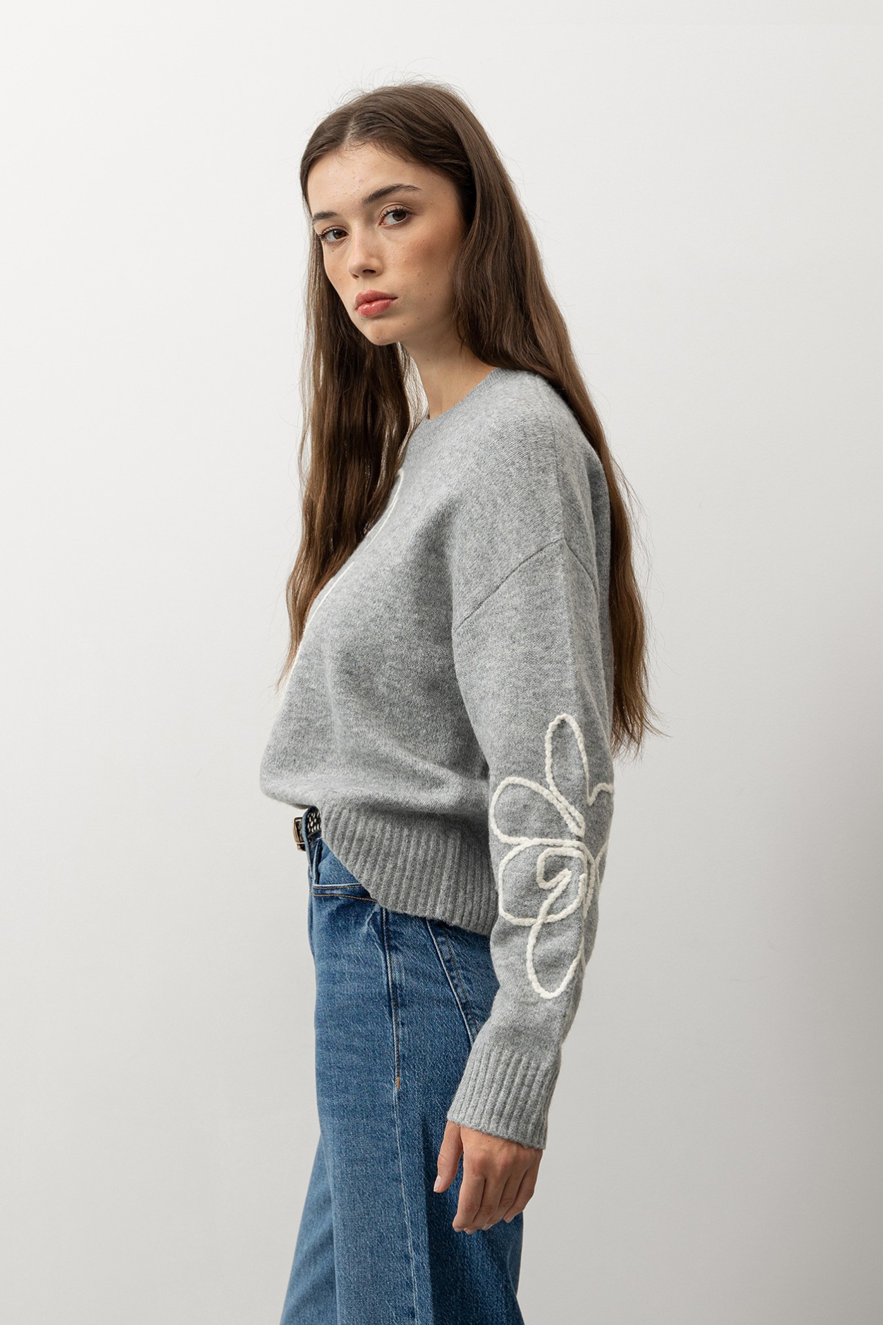 Camisola Tricotada Cinza Relaxed