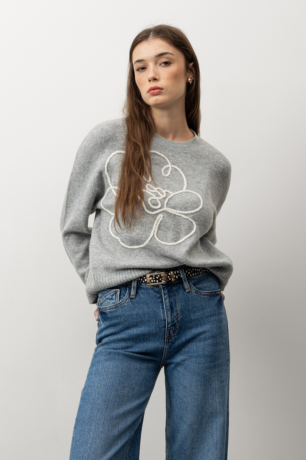 Camisola Tricotada Cinza Relaxed