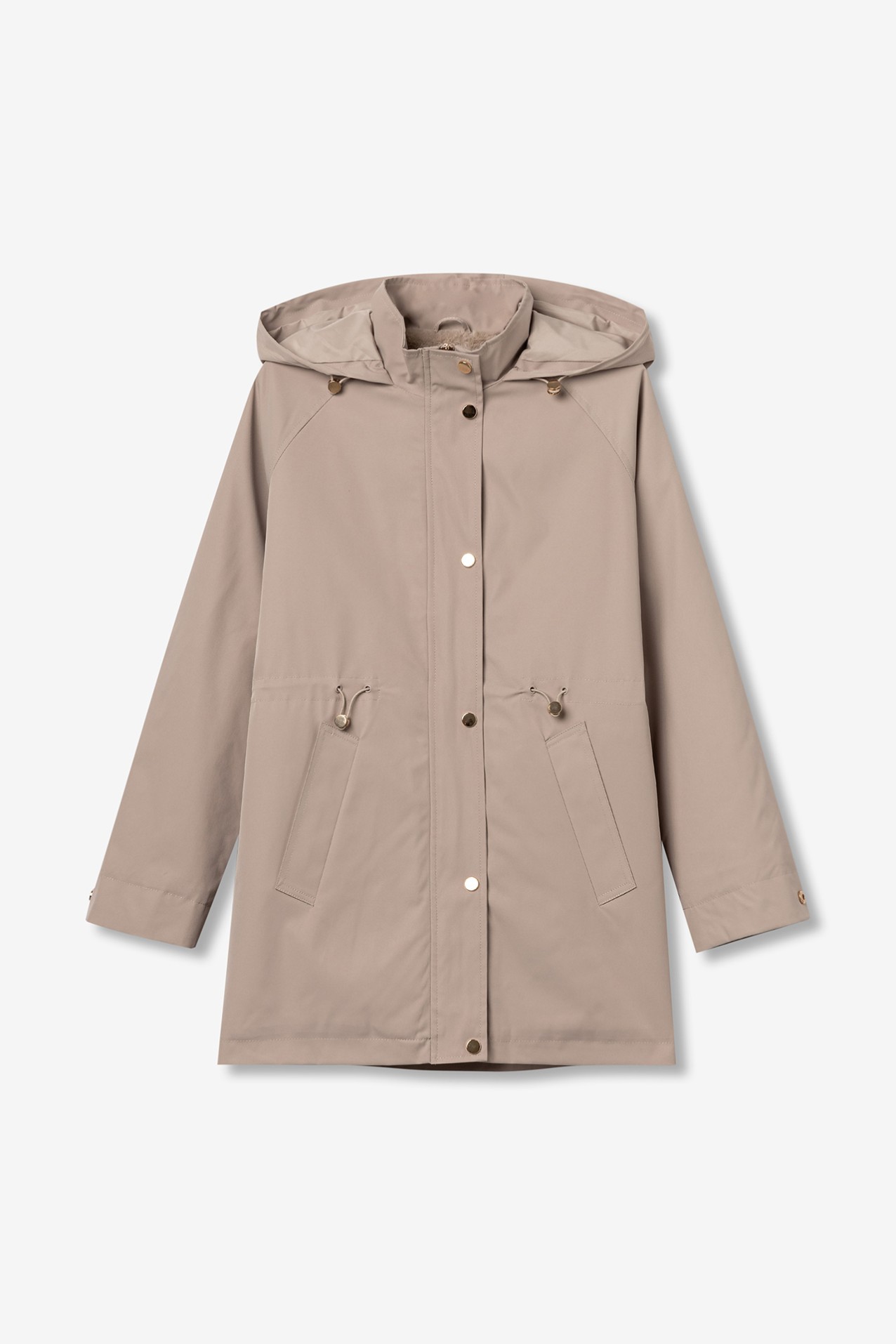 Abrigo largo beige con capucha