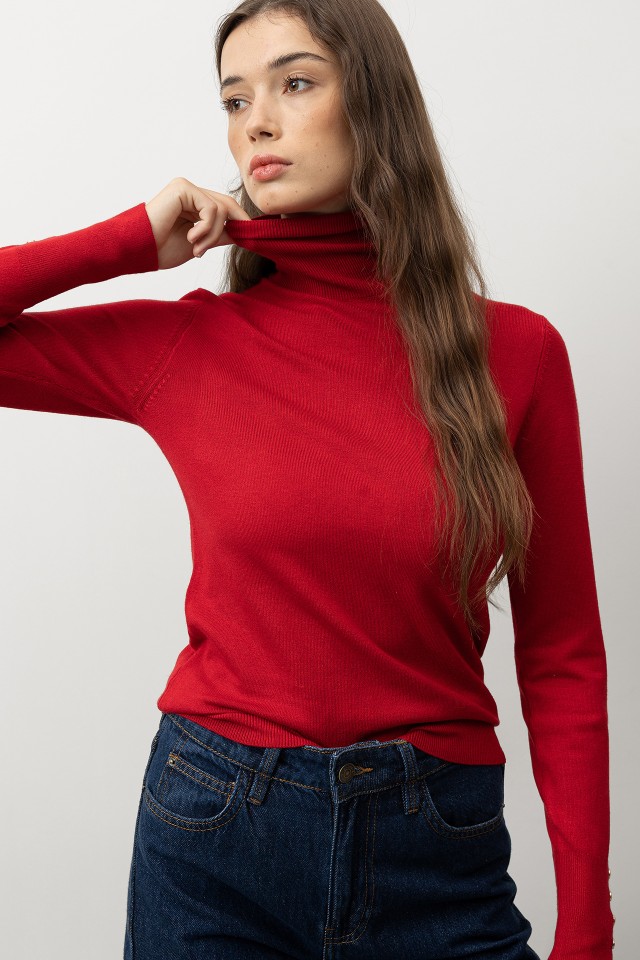 Camisola Slim Vermelha Tricotada Camisola Slim Vermelha Tricotada