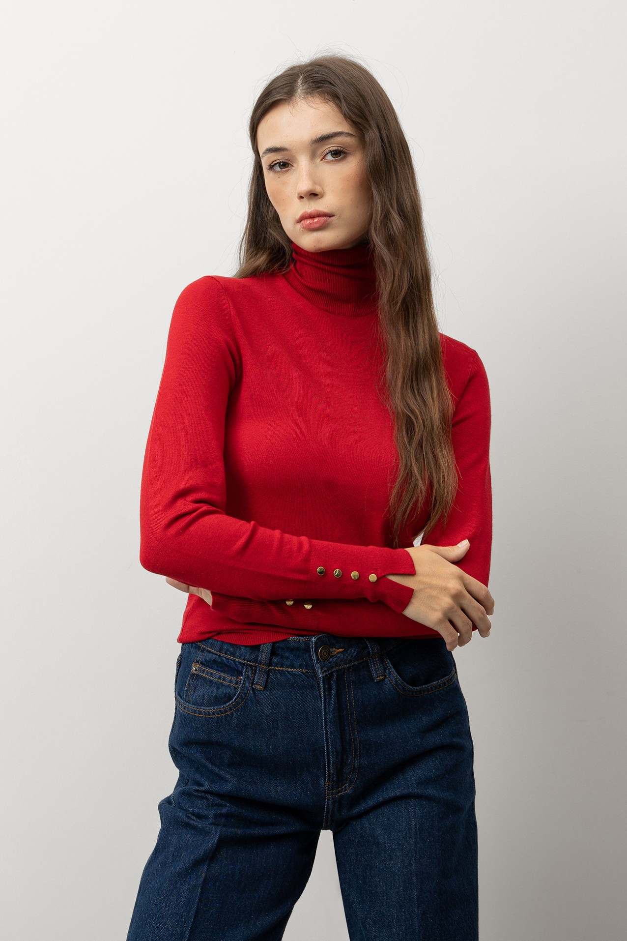 Red Slim Turtleneck Sweater