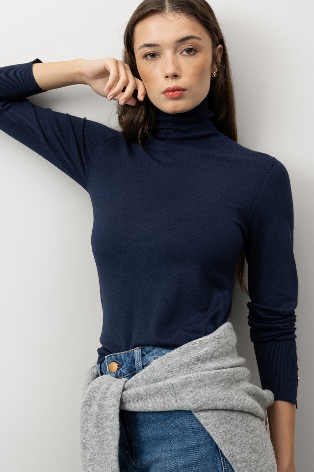Slim Dark Blue Knit Sweater Slim Dark Blue Knit Sweater