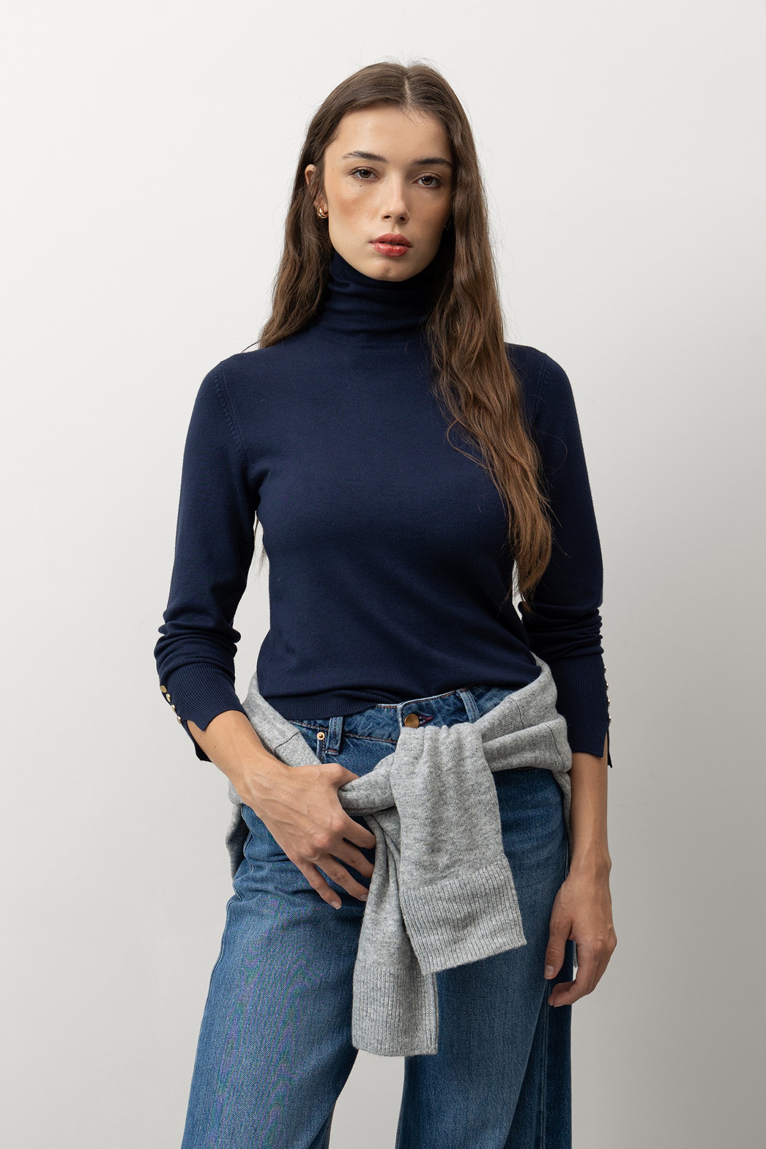 Slim Dark Blue Knit Sweater