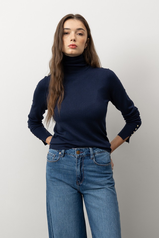 Slim Dark Blue Knit Sweater Slim Dark Blue Knit Sweater