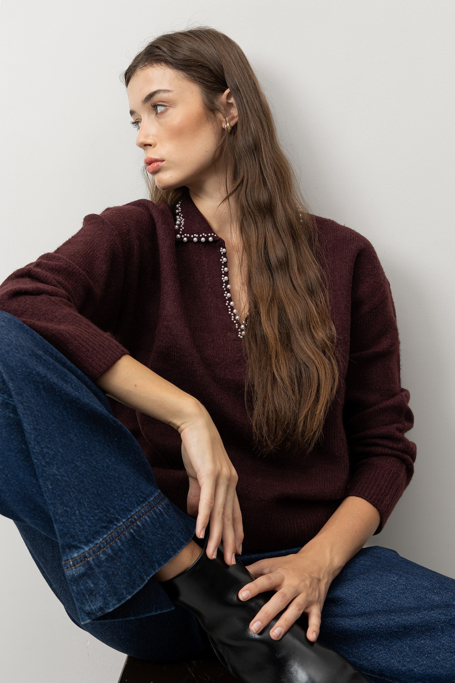 Camisola tricotada burdeos