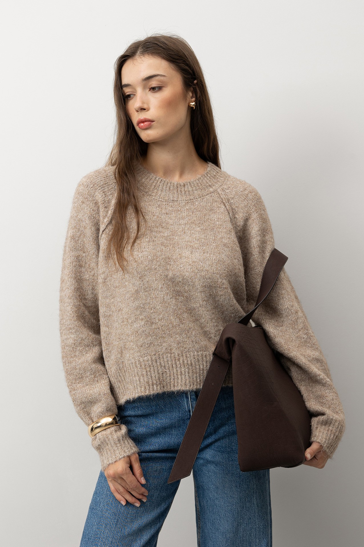 Beige Relaxed Knit Sweater