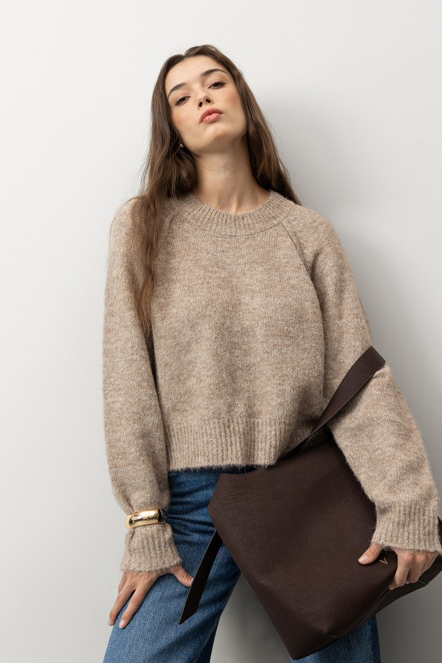 Beige Relaxed Knit Sweater