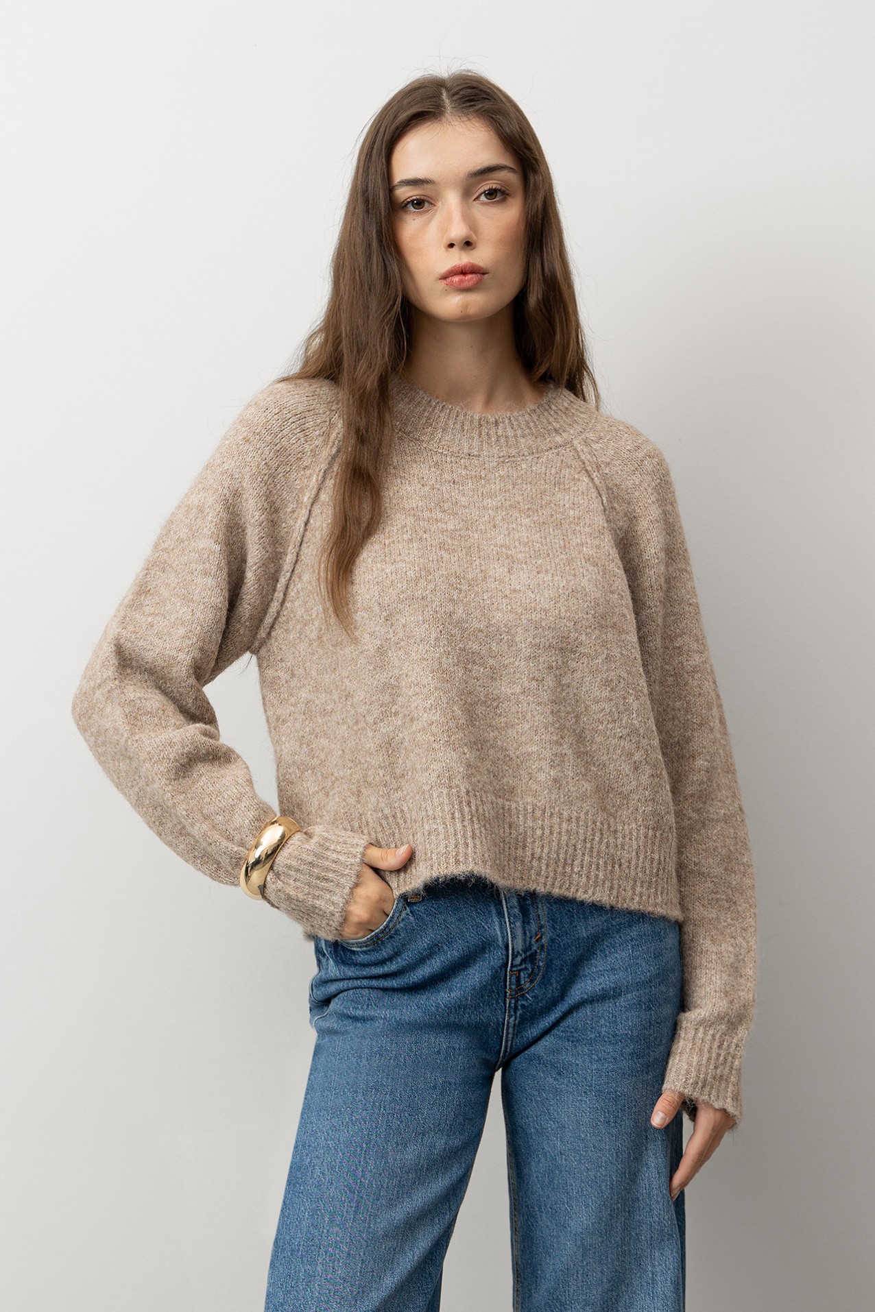 Beige Relaxed Knit Sweater