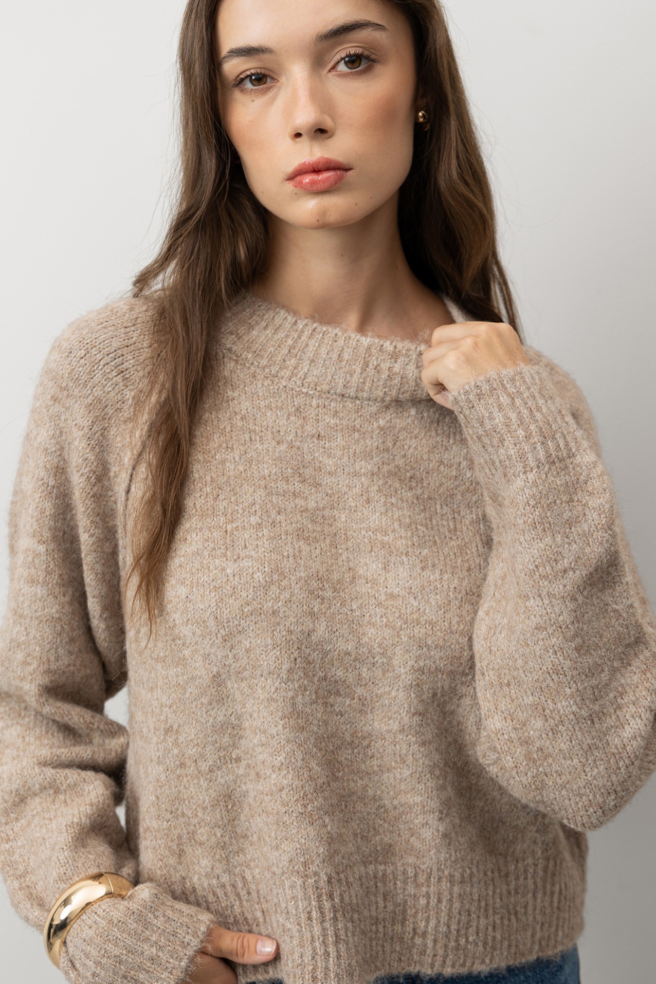 Beige Relaxed Knit Sweater