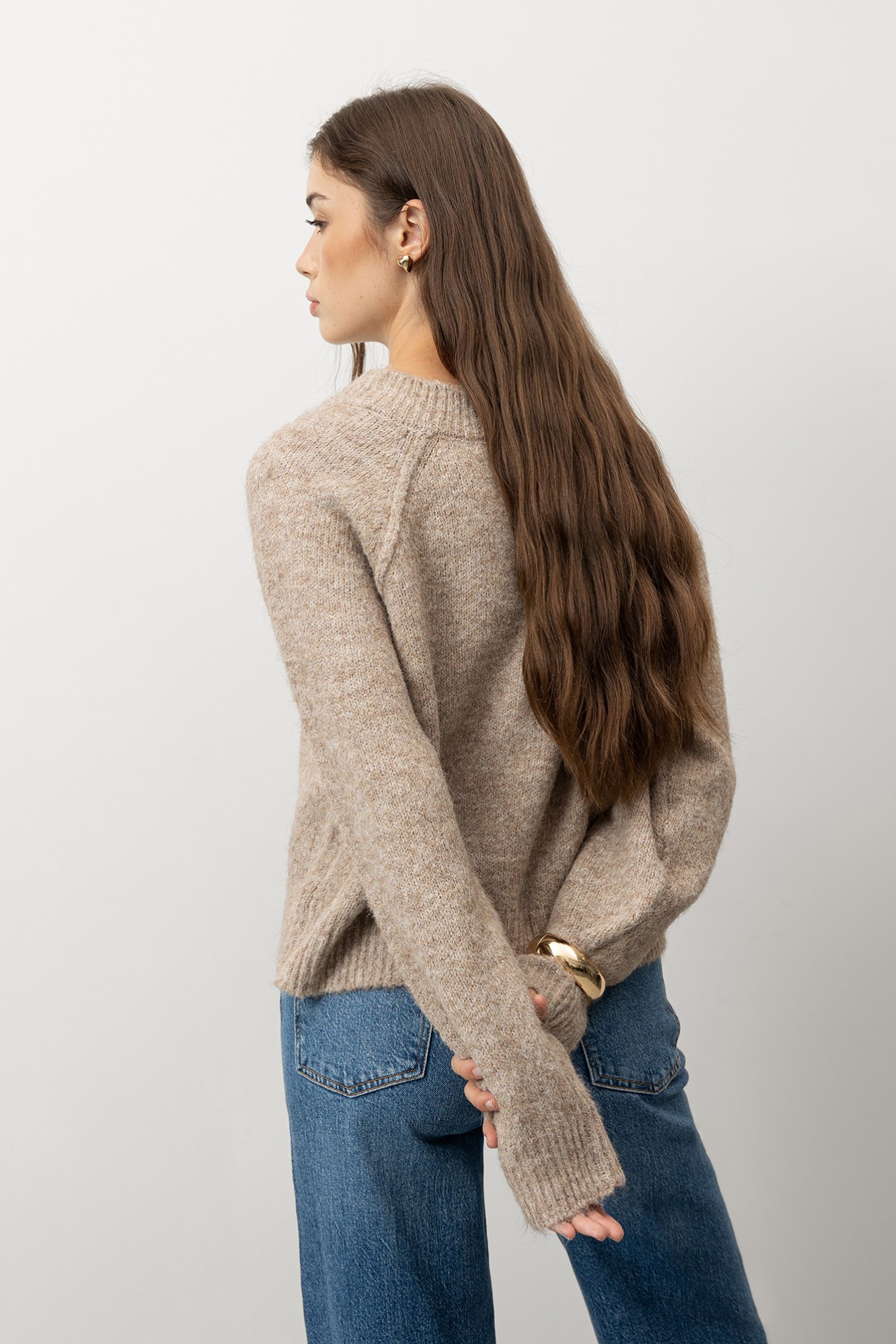 Beige Relaxed Knit Sweater