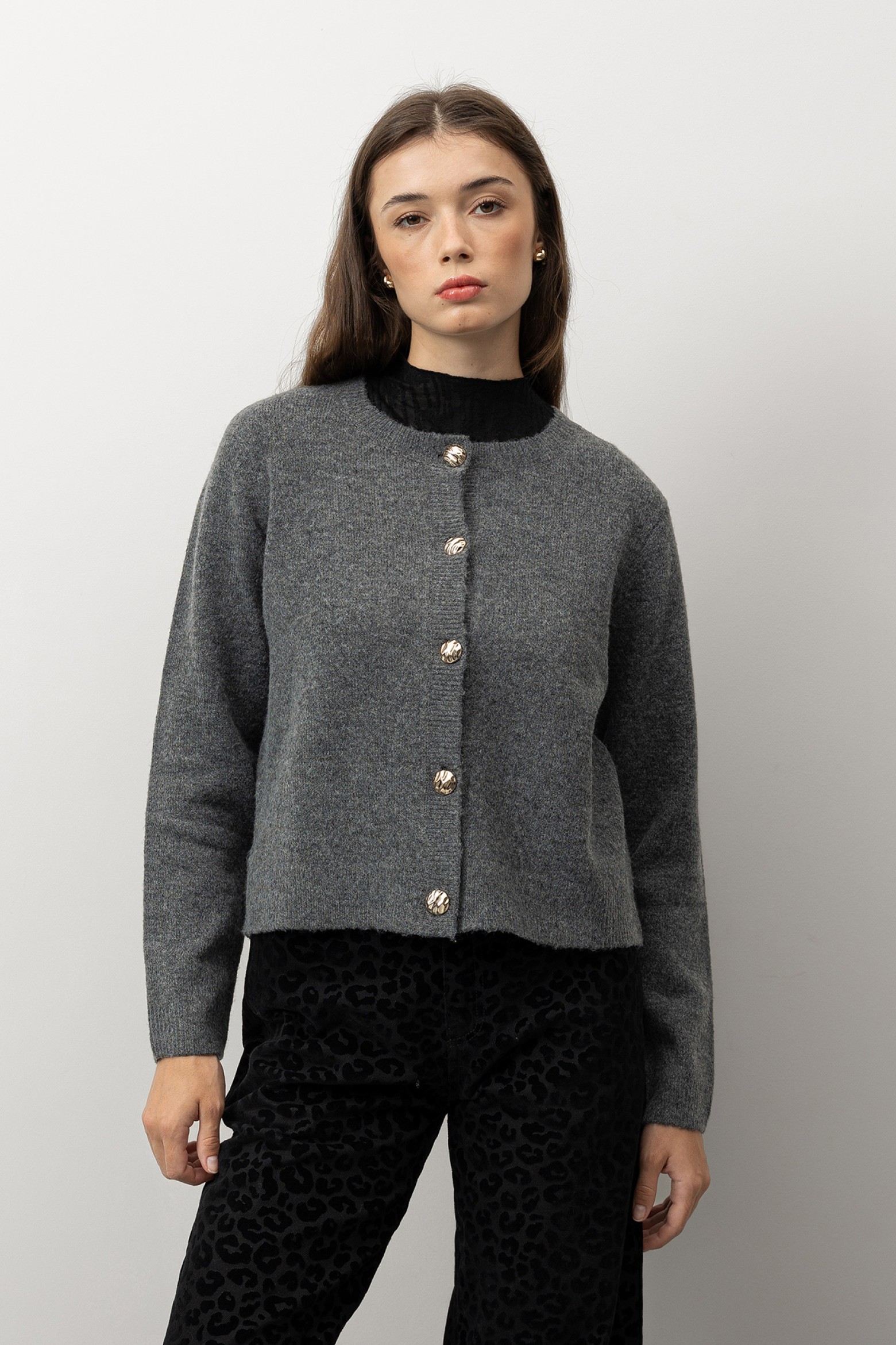 Cardigan Cinza Tricotado