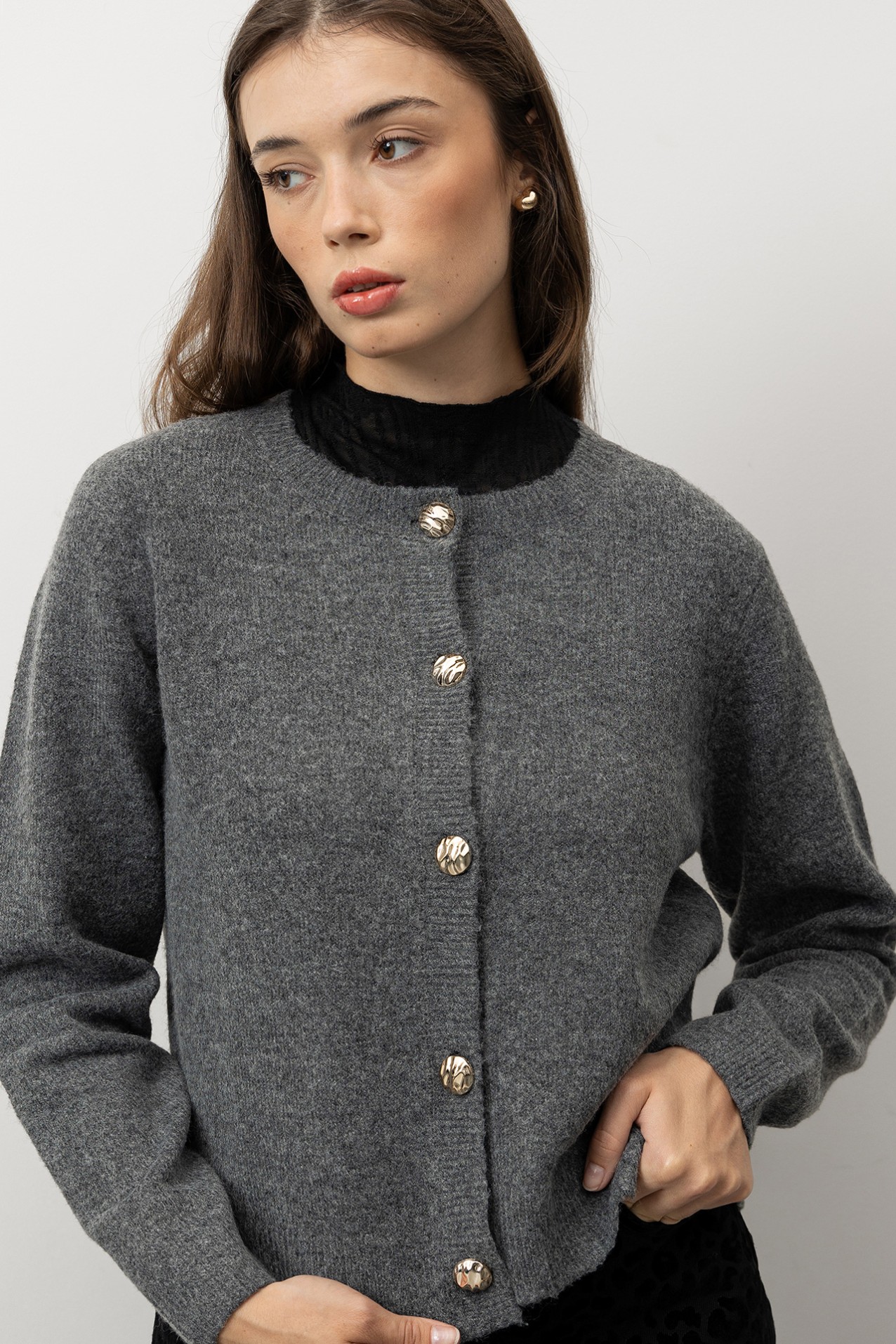 Cardigan Cinza Tricotado