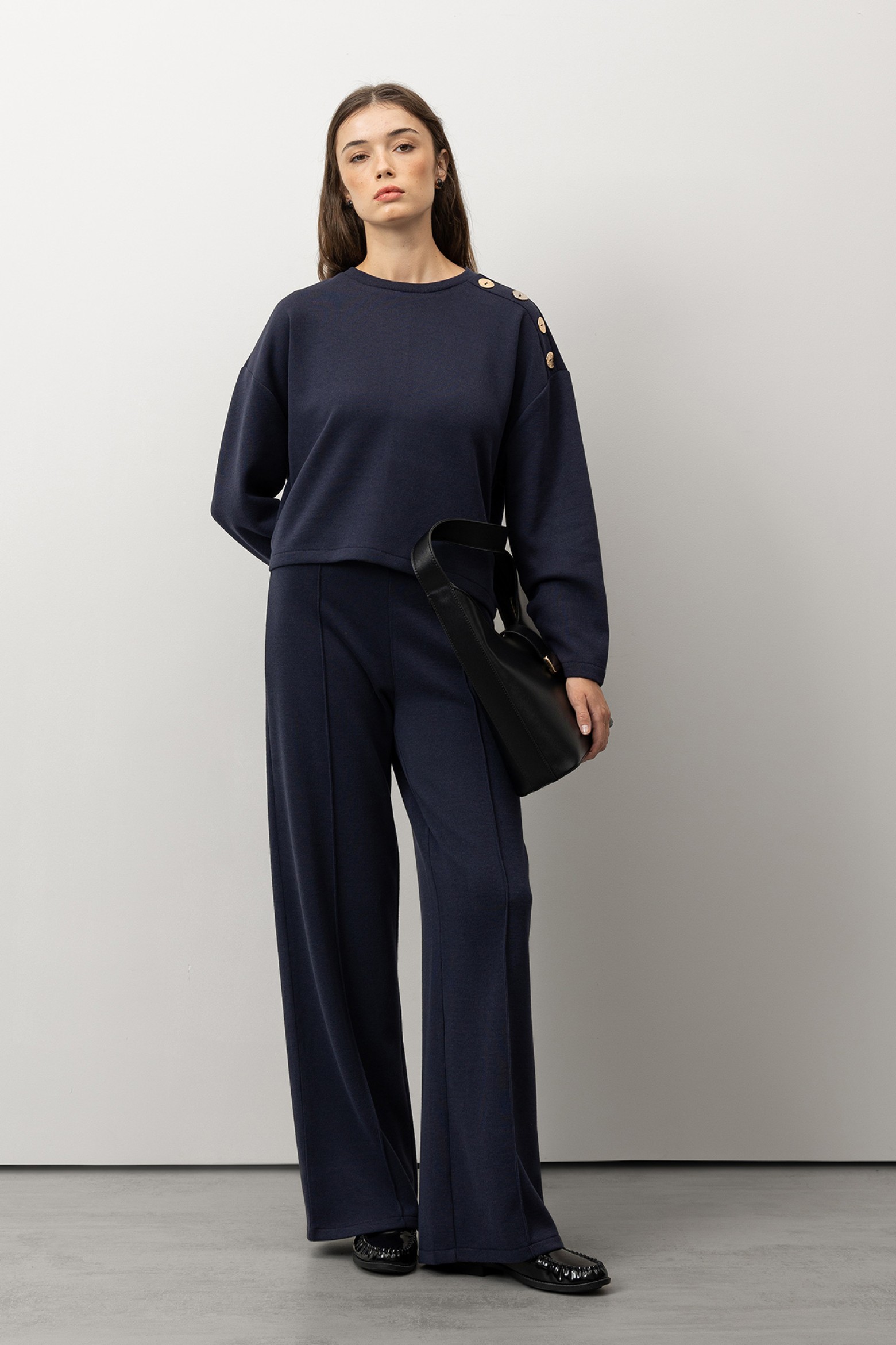 Dark Blue Wide-Leg Trousers