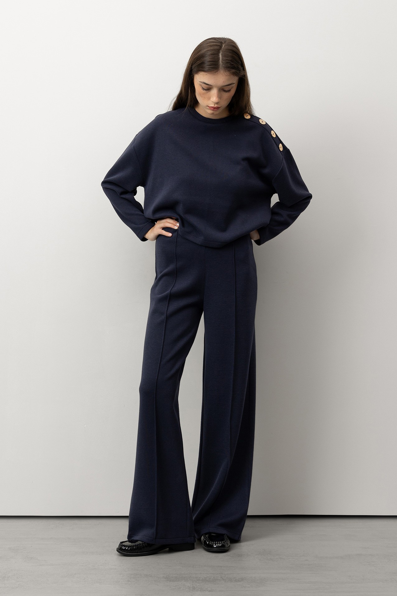 Dark Blue Wide-Leg Trousers