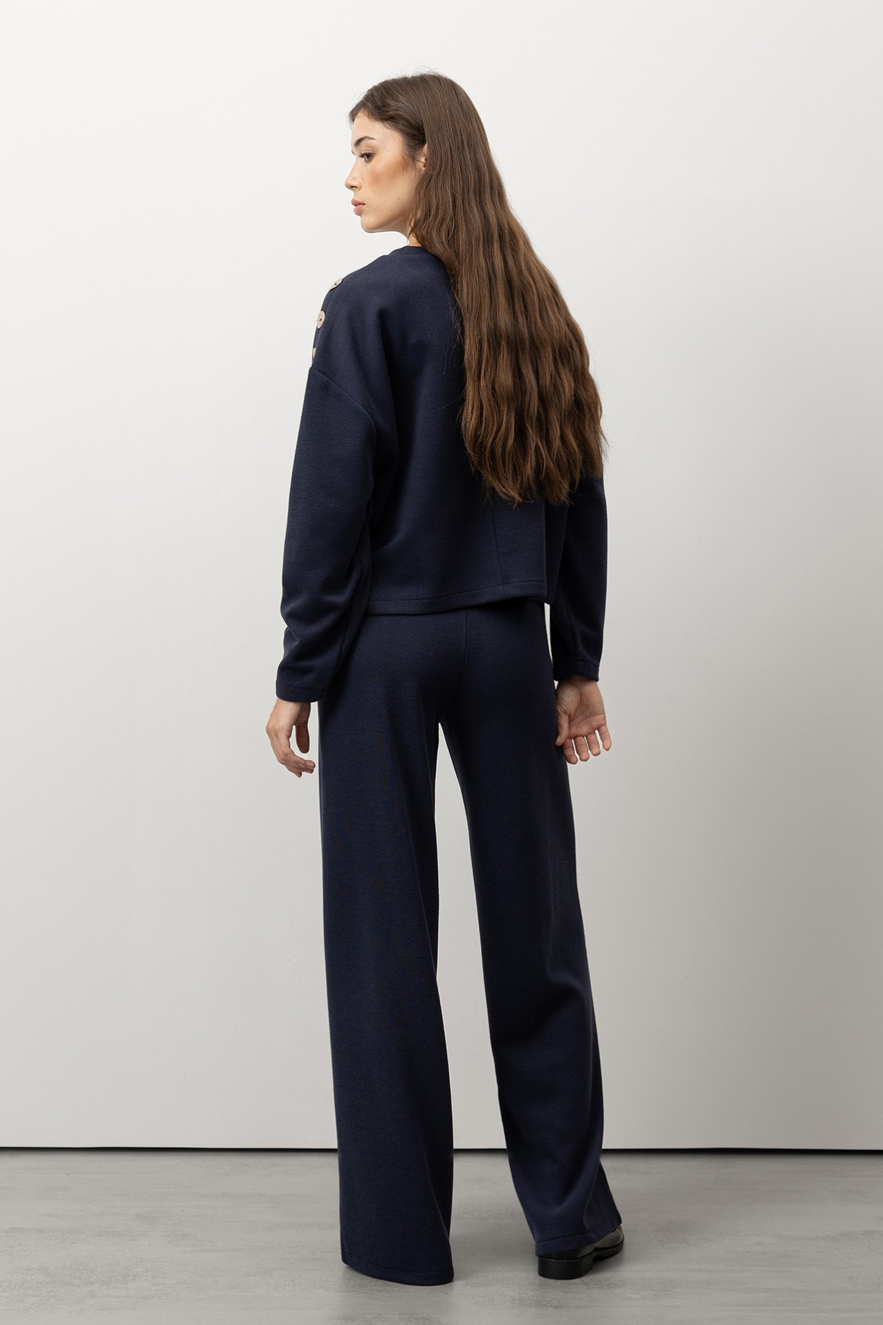 Dark Blue Wide-Leg Trousers