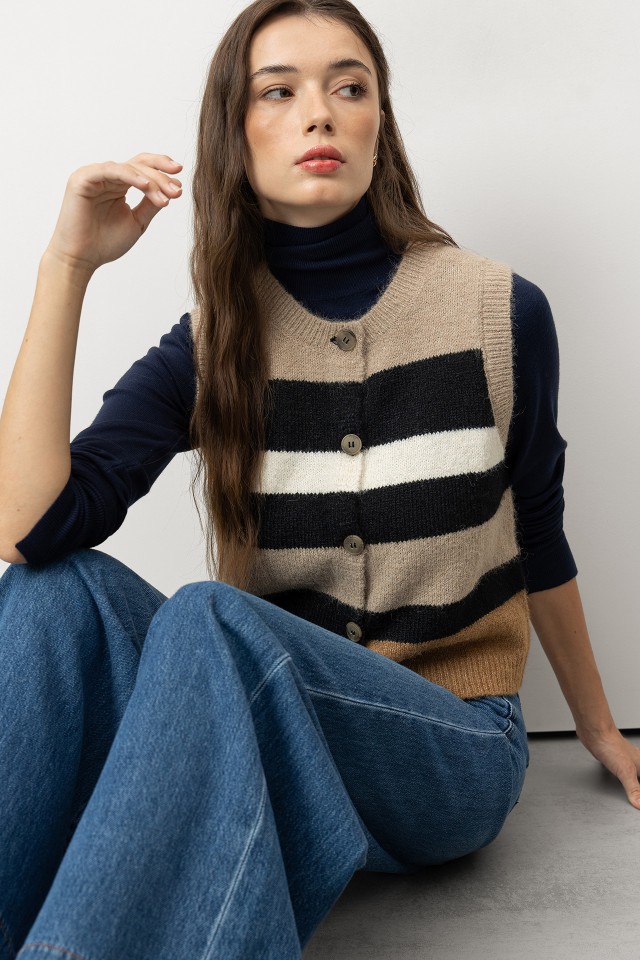 Beige Striped Knit Vest Beige Striped Knit Vest