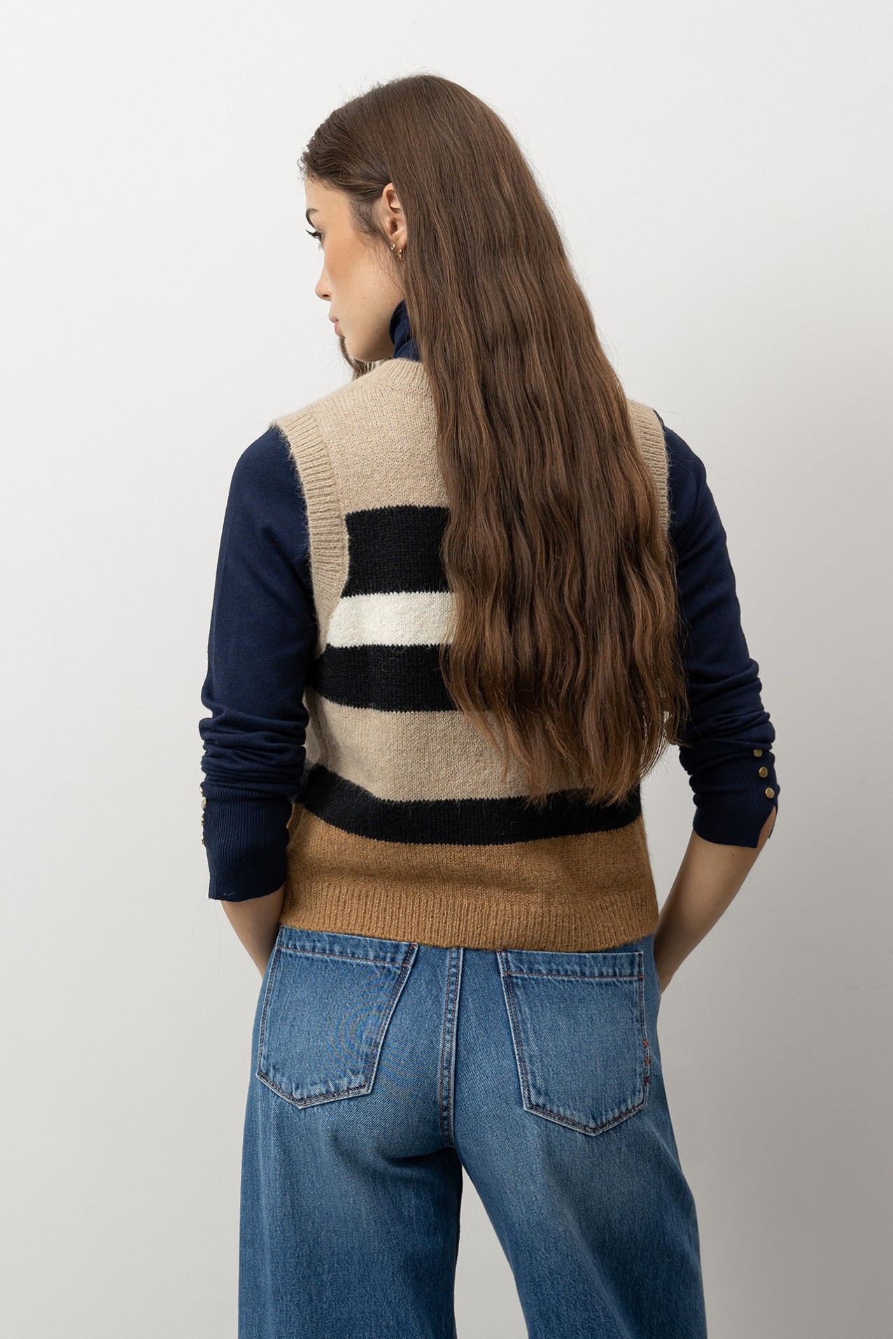 Beige Striped Knit Vest