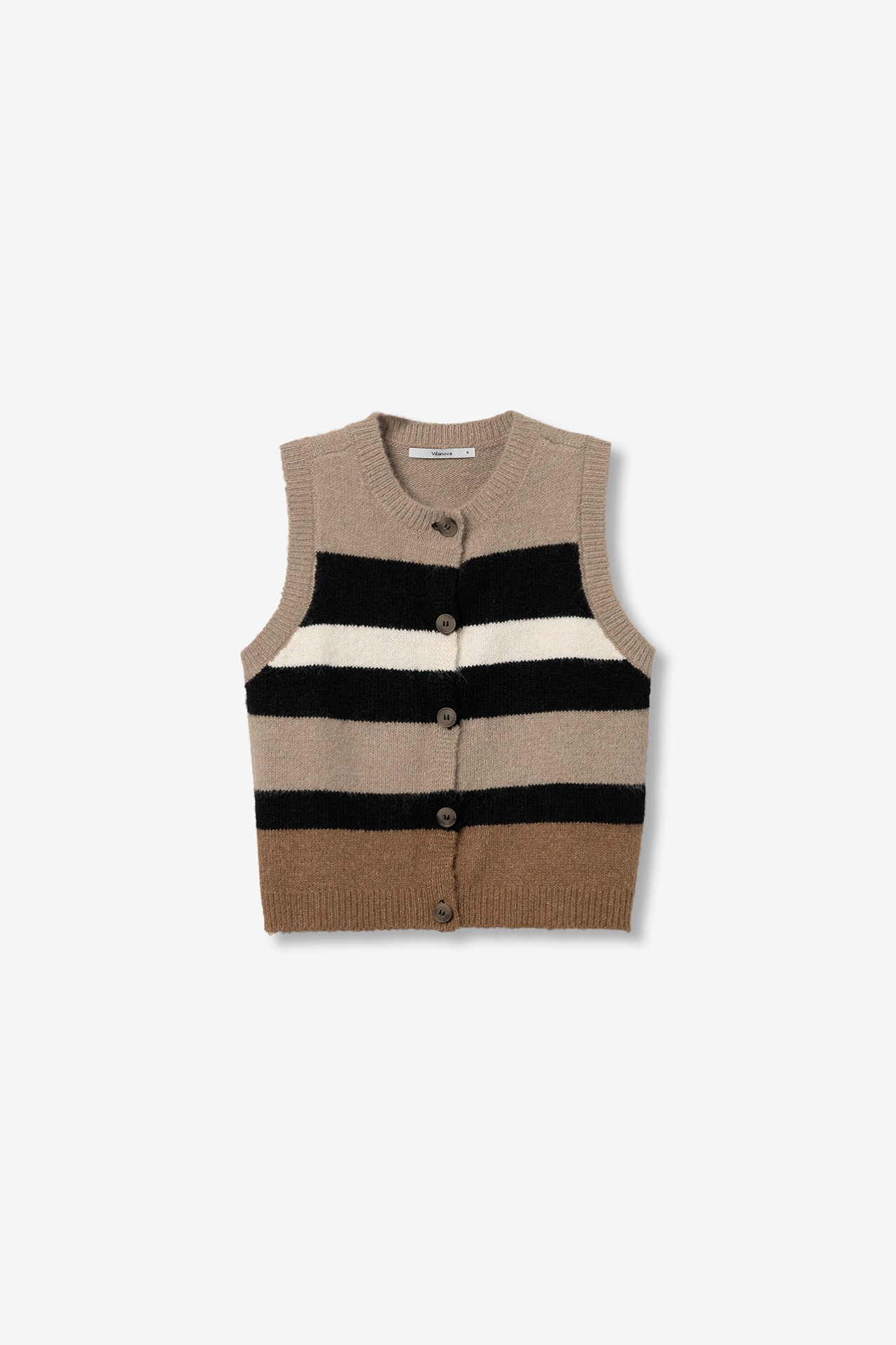 Beige Striped Knit Vest