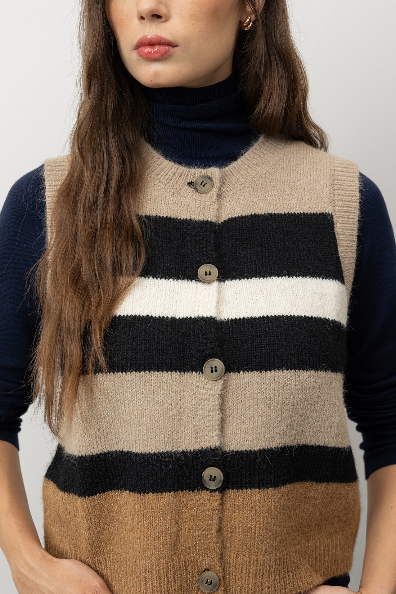 Beige Striped Knit Vest