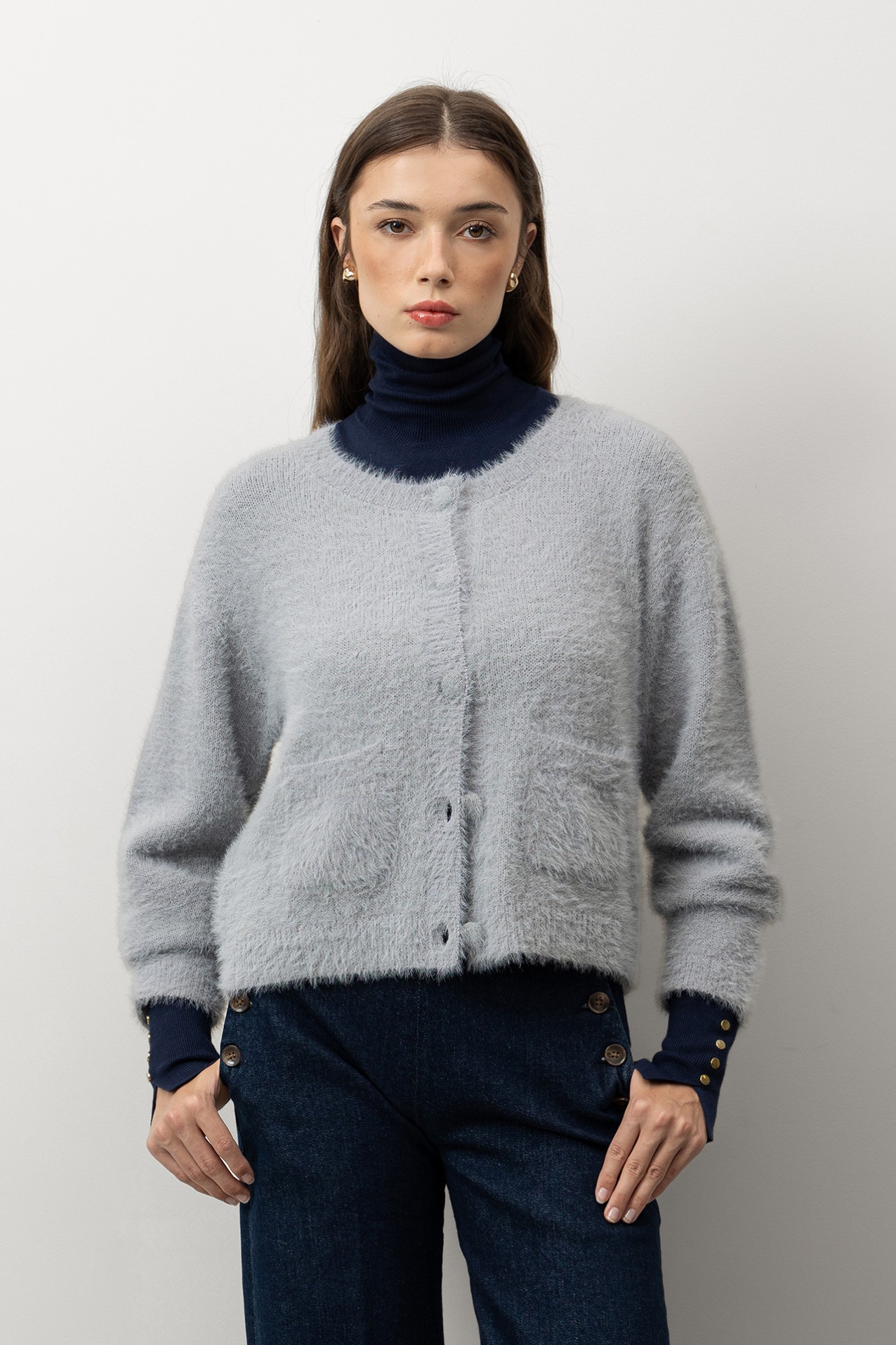 Cardigan Tricotado Cinza