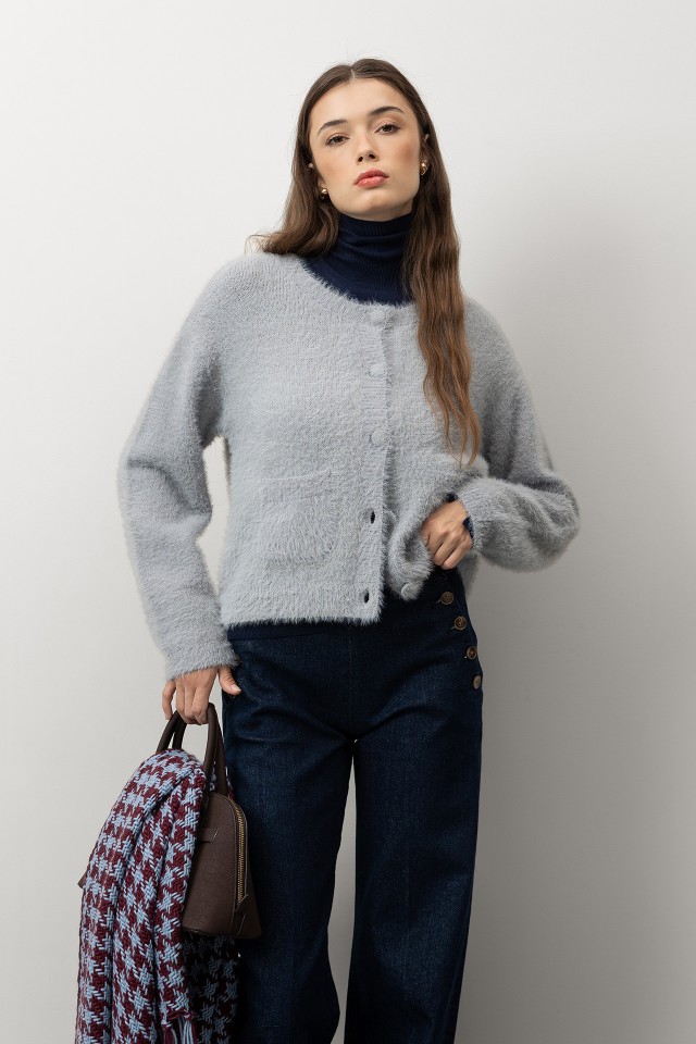 Cardigan Tricotado Cinza