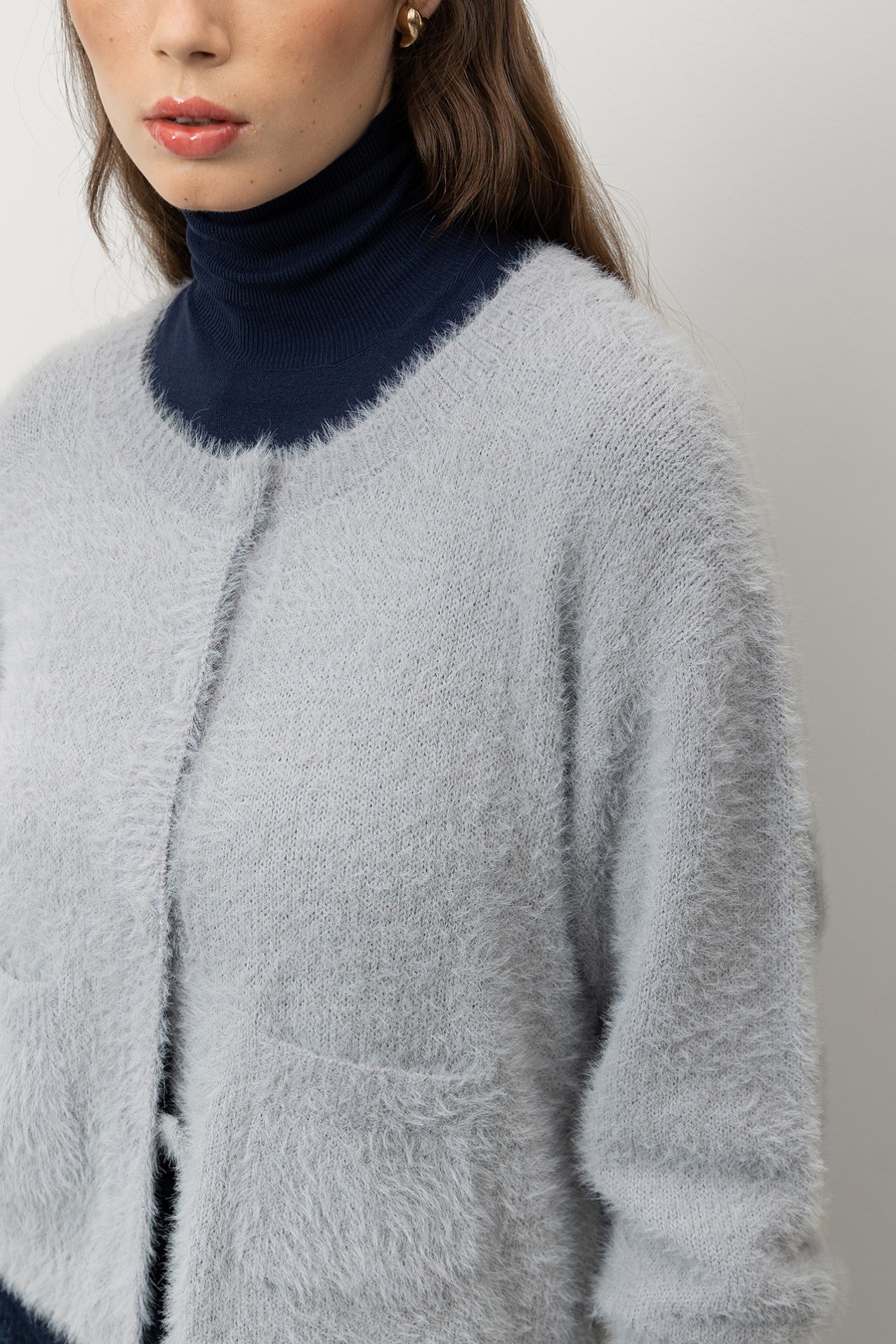 Cardigan Tricotado Cinza