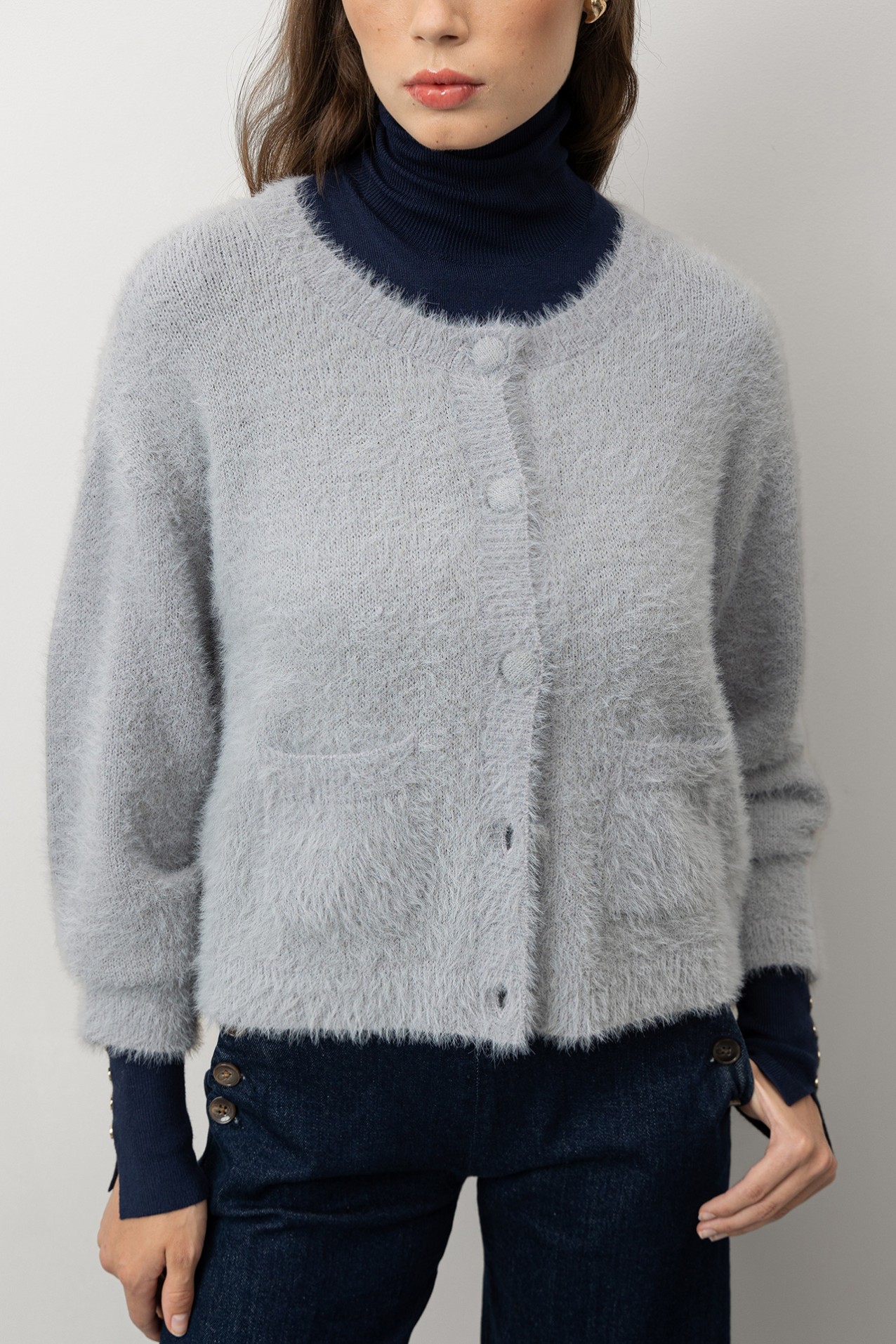 Cardigan Tricotado Cinza