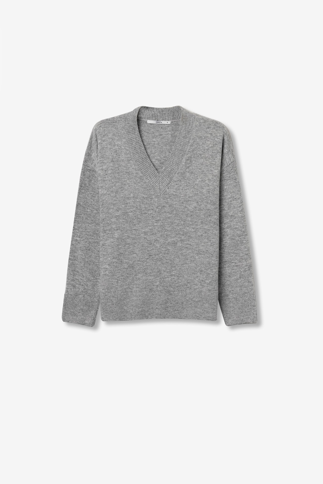 Grey V-Neck Knit Sweater