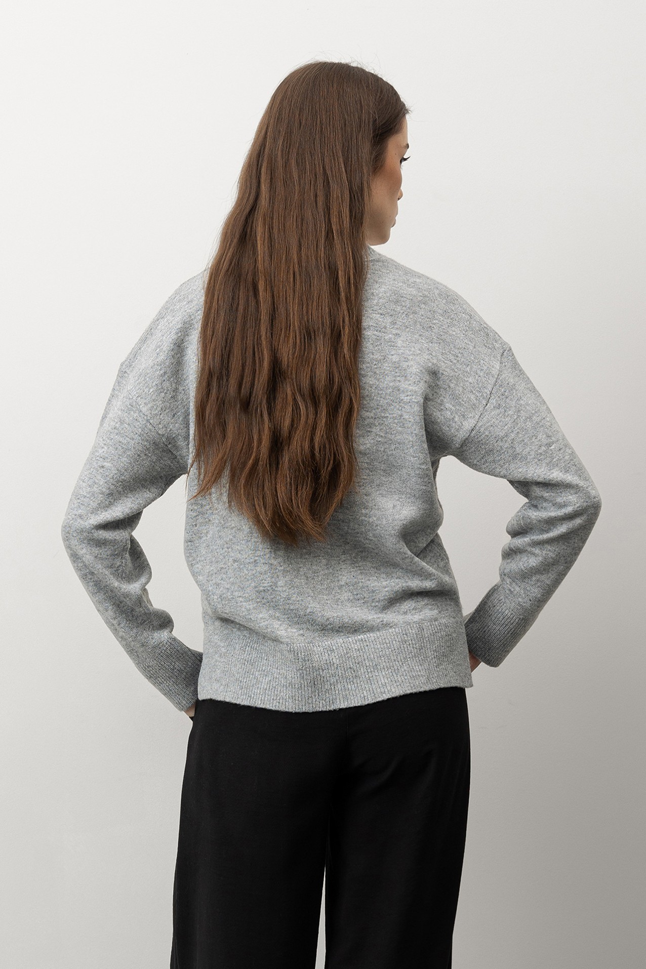 Grey V-Neck Knit Sweater